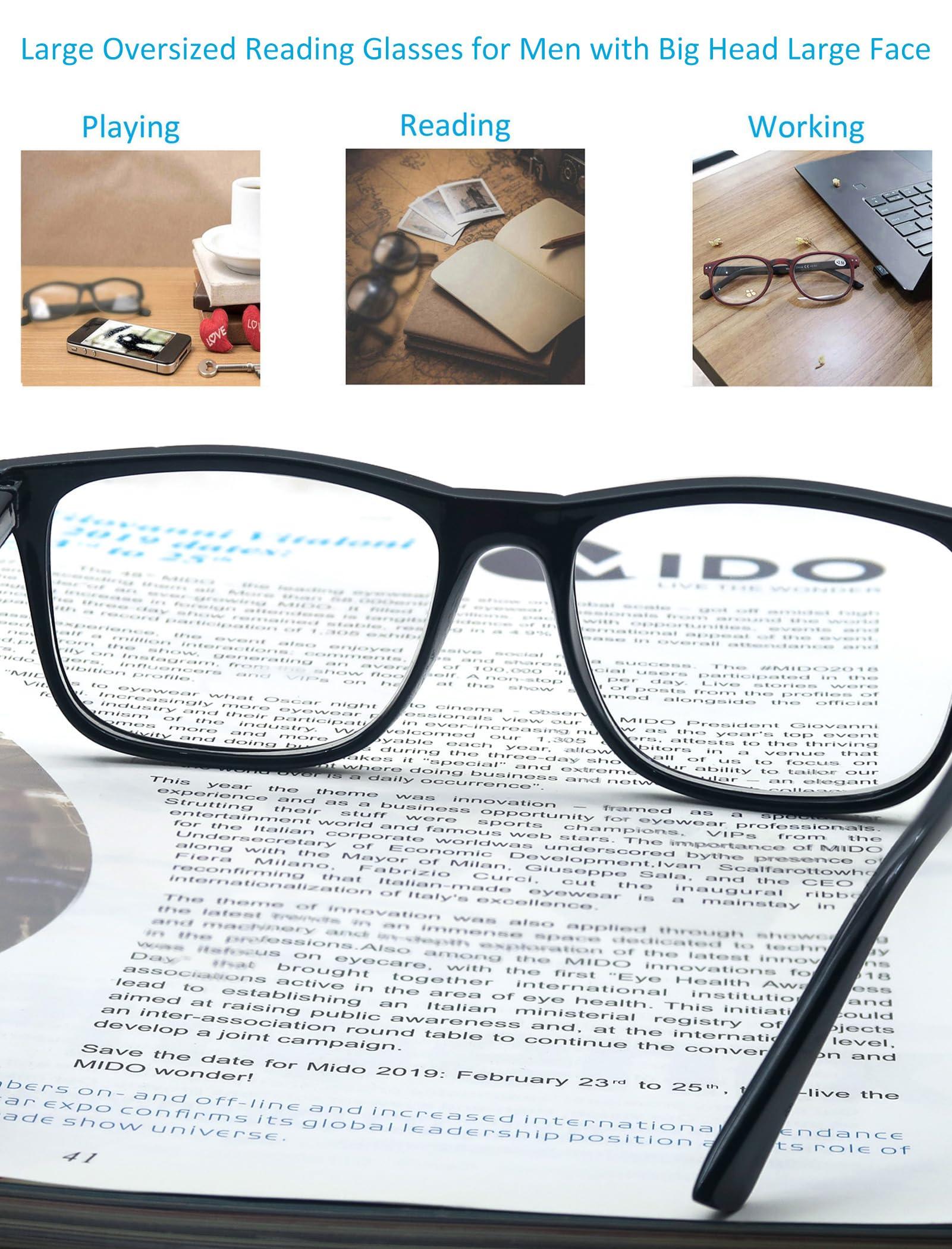 OLOMEE OLOMEE Large Reading Glasses Mens Oversized Wide Readers +2.25 Lightweight Square Magnifying Cheaters Glasses for Men W/Big Head 4 Pack