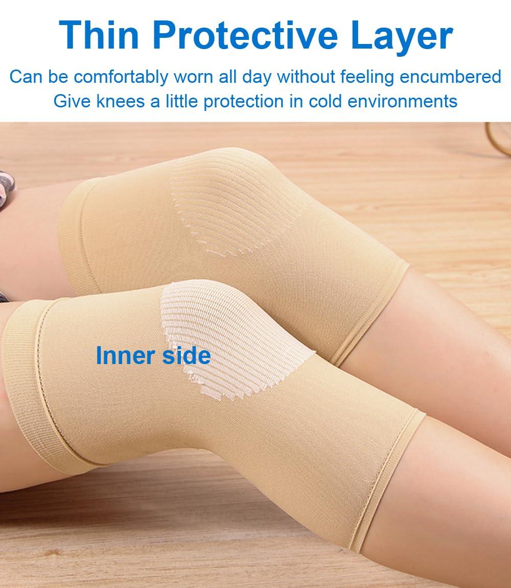 SUJAYU SUJAYU 1 Pair Knee Compression Sleeves for Women & Men, Lightweight Thin Knee Sleeves for Knee Pain Relief, Knee Warmers Knee Brace Undersleeve Dancer Knee Pads, Knee Brace for Daily Use (Beige)