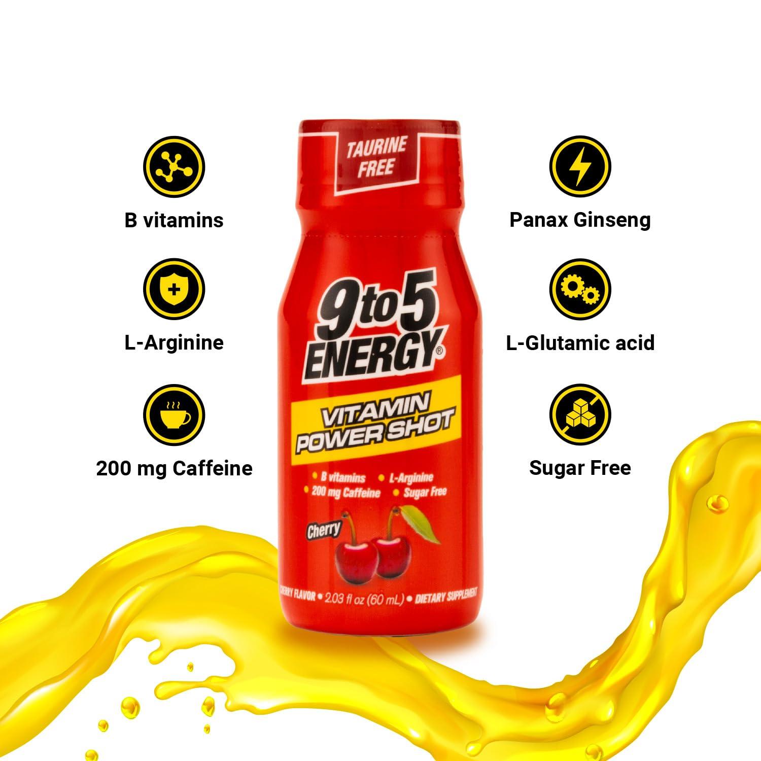 9TO5 ENERGY 9TO5 ENERGY Vitamin Power Shot - Cherry Flavor, Taurine-Free, Sugar-Free, 12 Pack (2.03 fl oz Each) - Boost Energy, Focus, and Vitality with B Vitamins and L-Arginine
