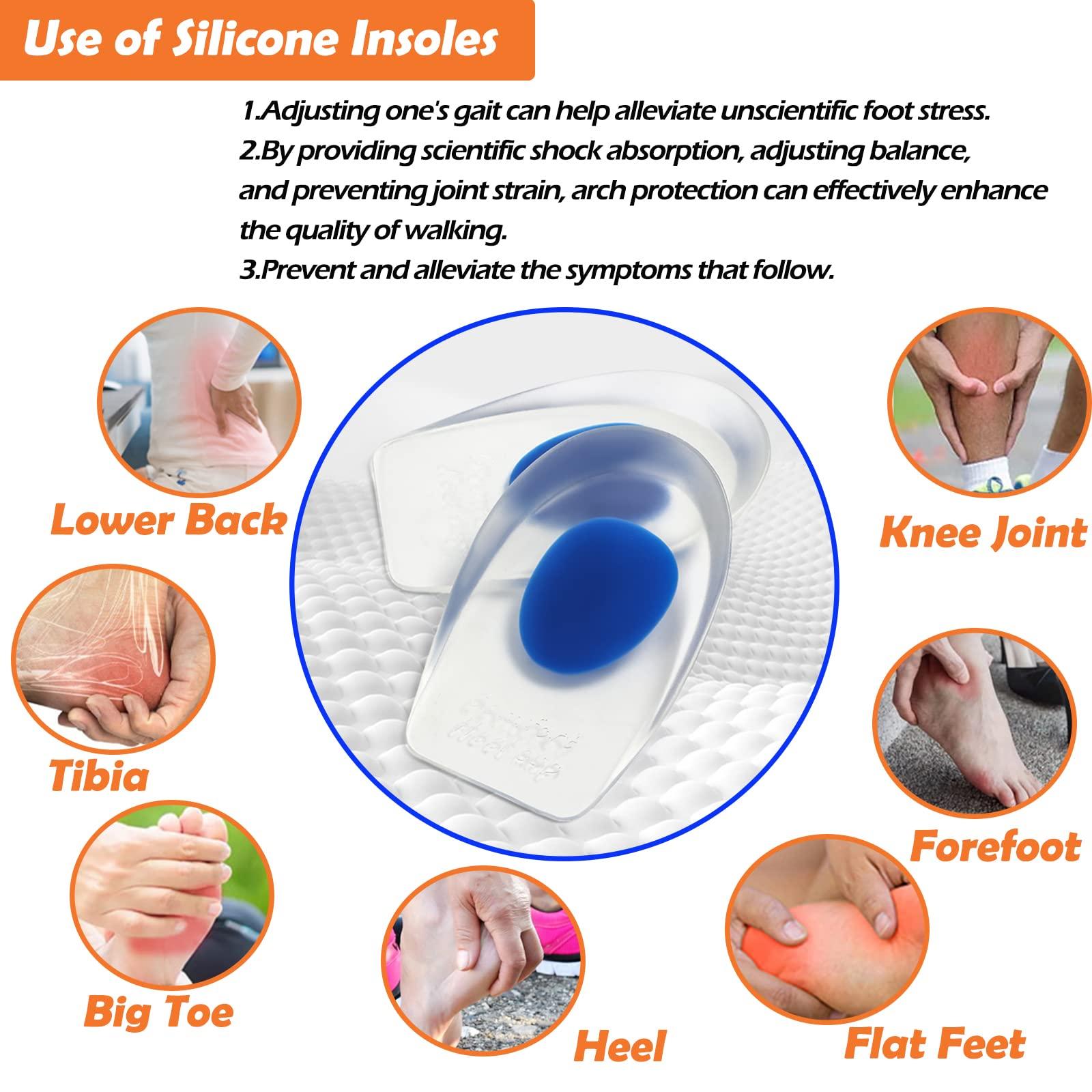 AHYBZN Gel Heel Cups Plantar Fasciitis Inserts - Silicone Heel Cup Pads for Bone Spurs Pain Relief Protectors of Your Sore or Bruised Feet Best Insole Gels Treatment