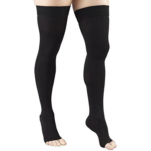 Truform Truform Compression 20-30 mmHg Thigh High Open Toe Dot Top Stockings Black, X-Large, 2 Count