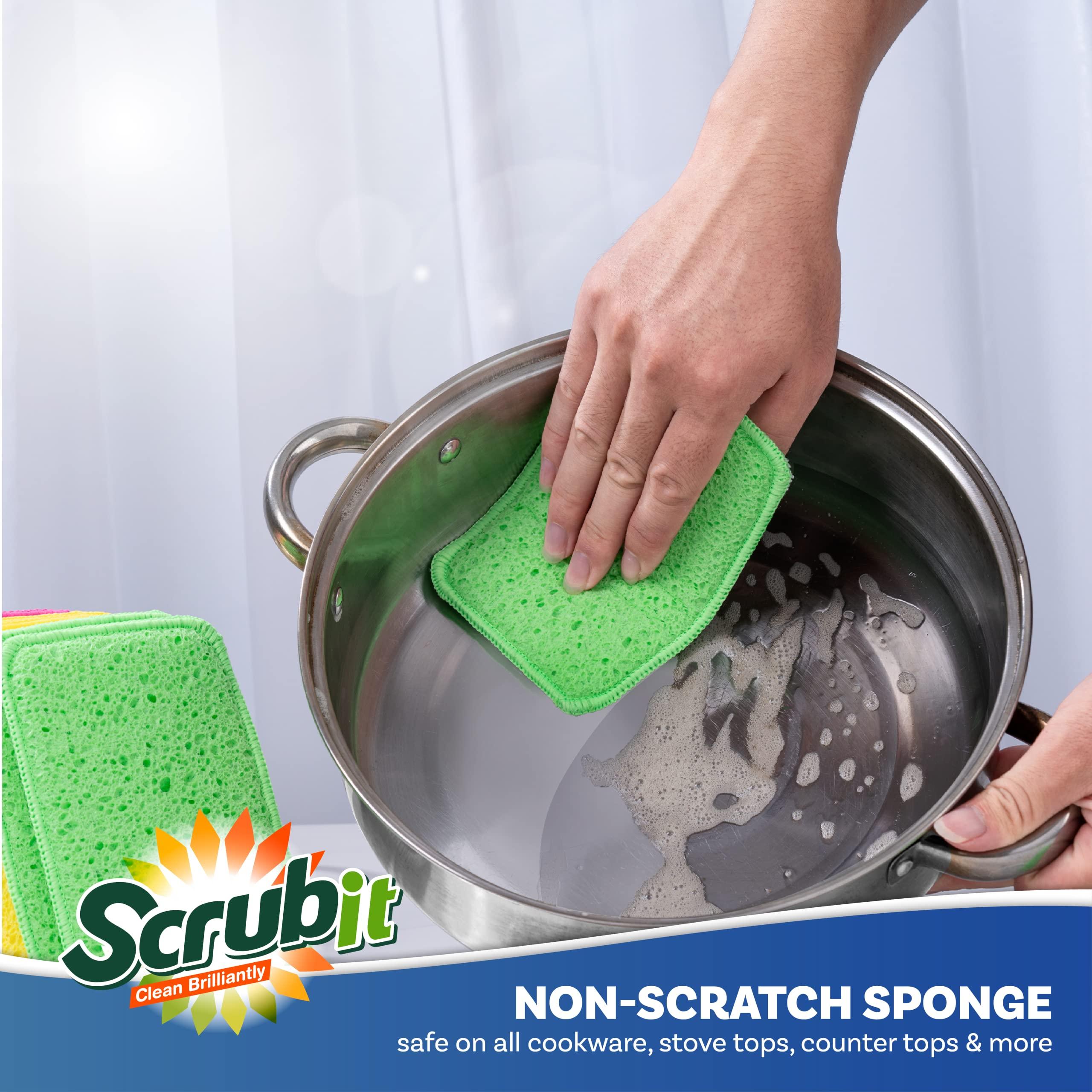 SCRUBIT Scrub and Wipe Cleaning Sponges [10 Pack] SCRUBIT Dual Sided Scouring Pad and Sponge - Reusable Kitchen Scrubbing Sponges for Dishes, Pots, Pans Utensils & Non-Stick Cookware (Blue)