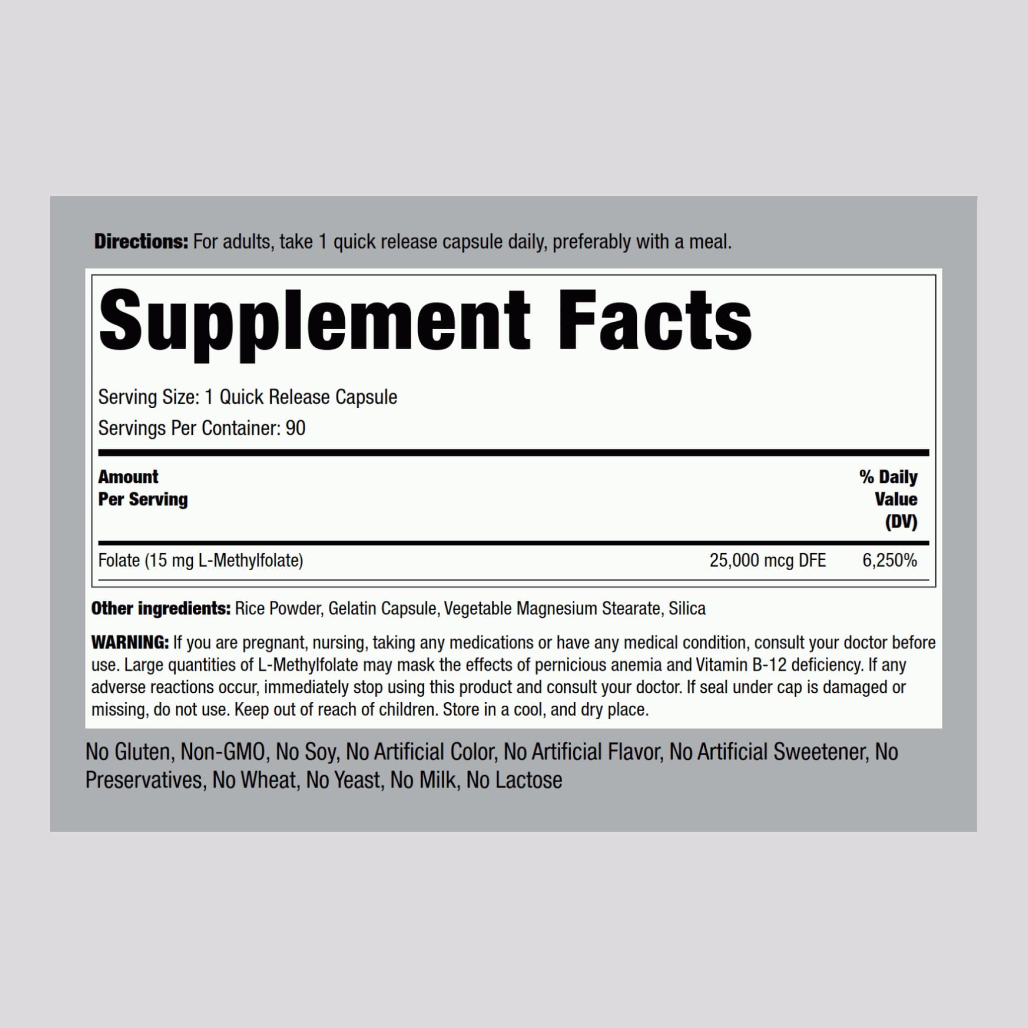 Piping Rock Piping Rock L Methylfolate 15 mg | 90 Capsules | Max Potency | Active Folic Acid Supplement | Non-GMO, Gluten Free