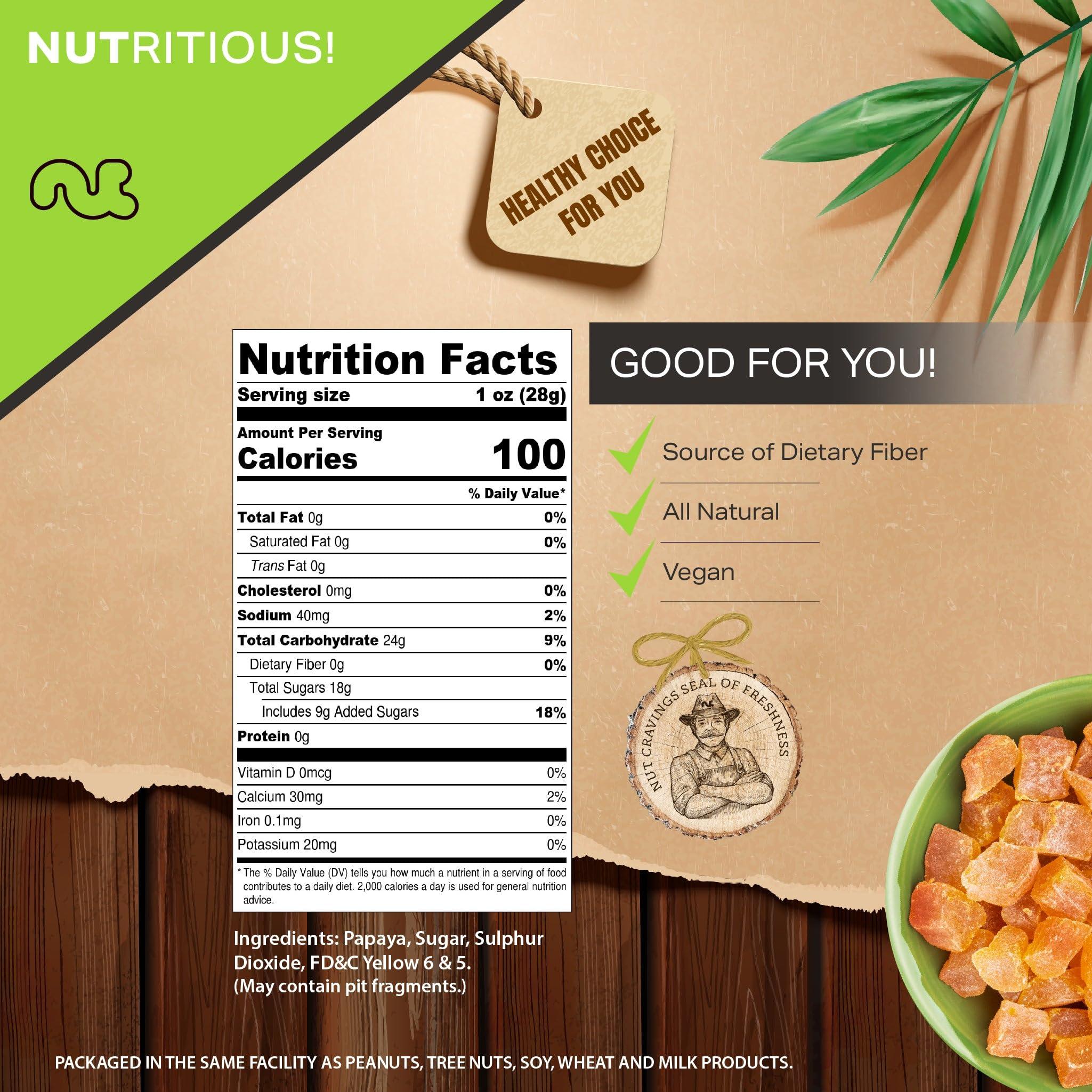 Nut Cravings NUT CRAVINGS Dry Fruits - Sun Dried Papaya Chunks, (16oz - 1 LB) Packed Fresh in Resealable Bag - Sweet Snack, Healthy Food, Naturally Grown, Vegan, Kosher Certified