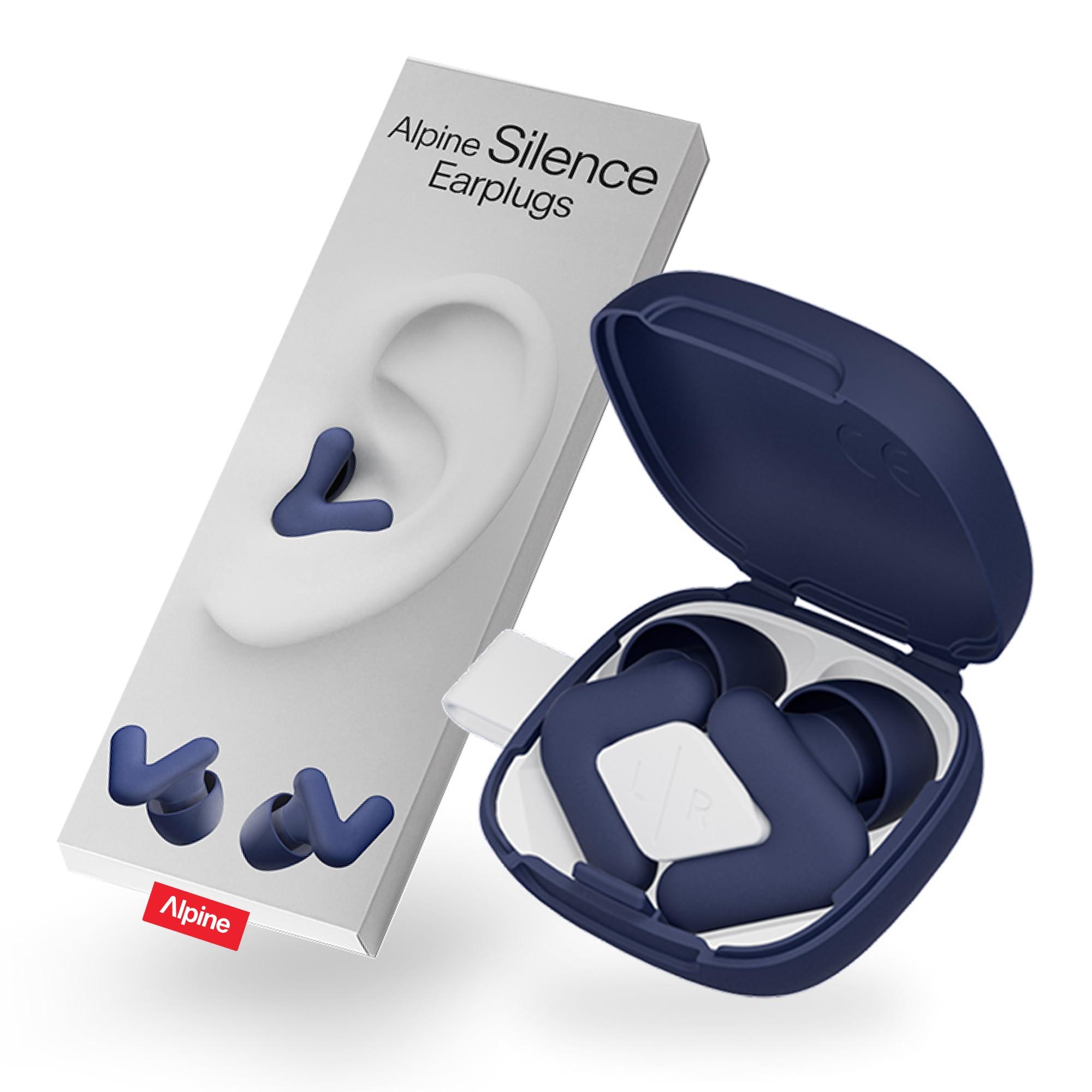Alpine Alpine Silence Ear Plugs for Sleep, Focus & Travel - V-Shape Fit & Soft Oval Tips  4 Sizes XS/S/M/L - Comfortable, Reusable Hearing Protection - 22dB  Midnight Blue