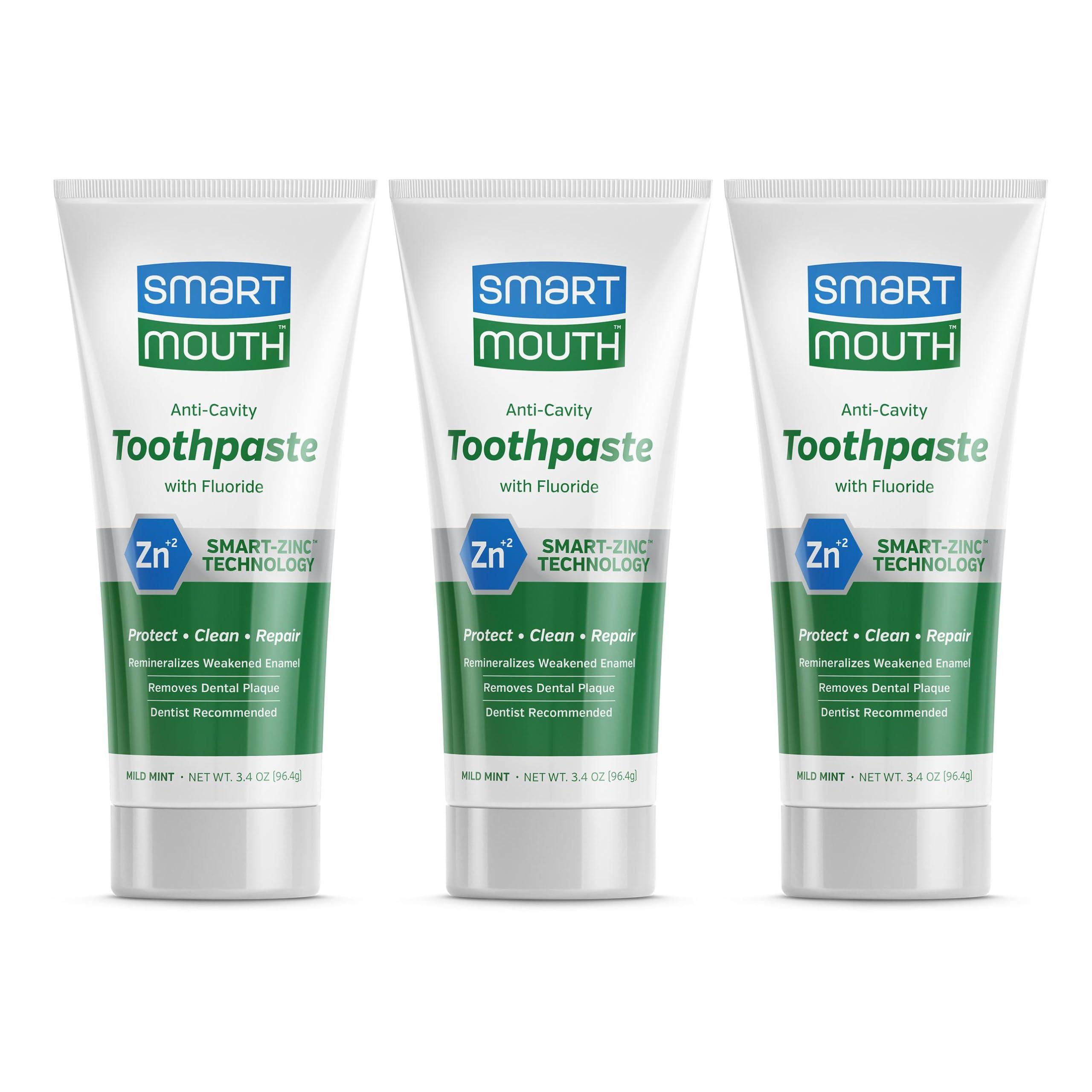 SmartMouth SmartMouth Premium Zinc Ion Toothpaste, Cavity, Enamel, and Plaque Help, Mild Mint, 3.4 Oz, 3 Pack