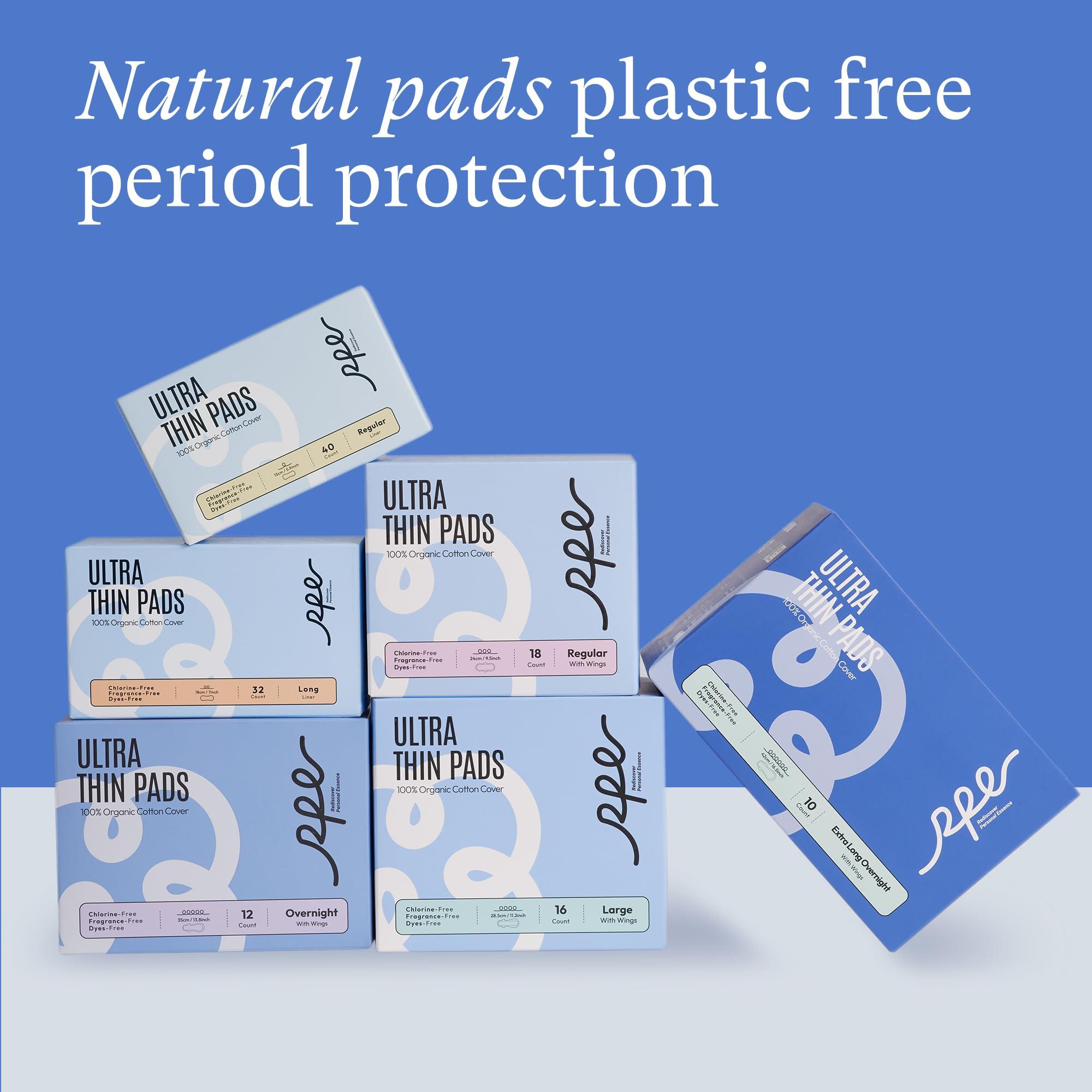 RPE Life 100% Organic Long Panty Liners for Women Long, Ultra Thin Cotton Cover, Long Pantiliners, Light Absorbency, Unscented Barely There Pantie Liners, Individually Wrapped (Long Liner, Size 2, 96ct)