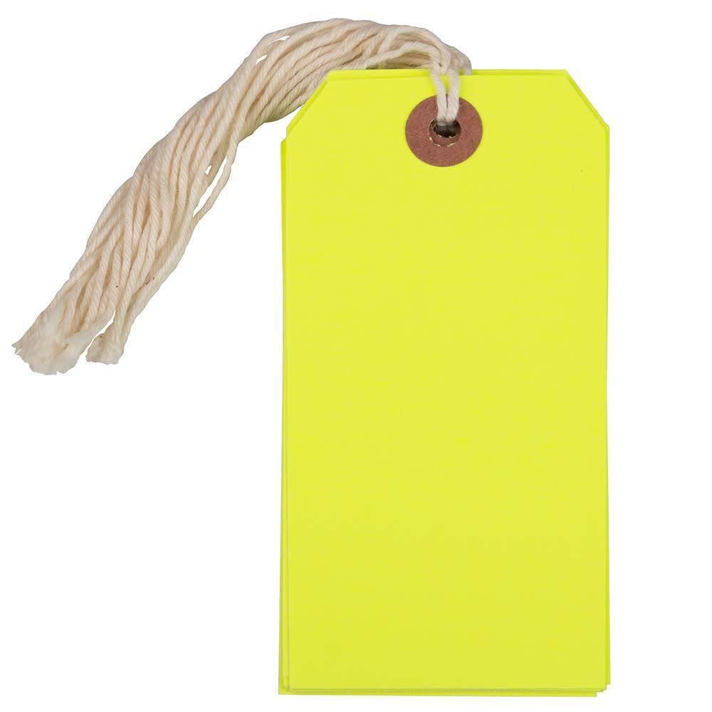 JAM Paper JAM PAPER Gift Tags with String -Medium - 4 3/4 x 2 3/8 - Neon Yellow - Bulk 100/Pack