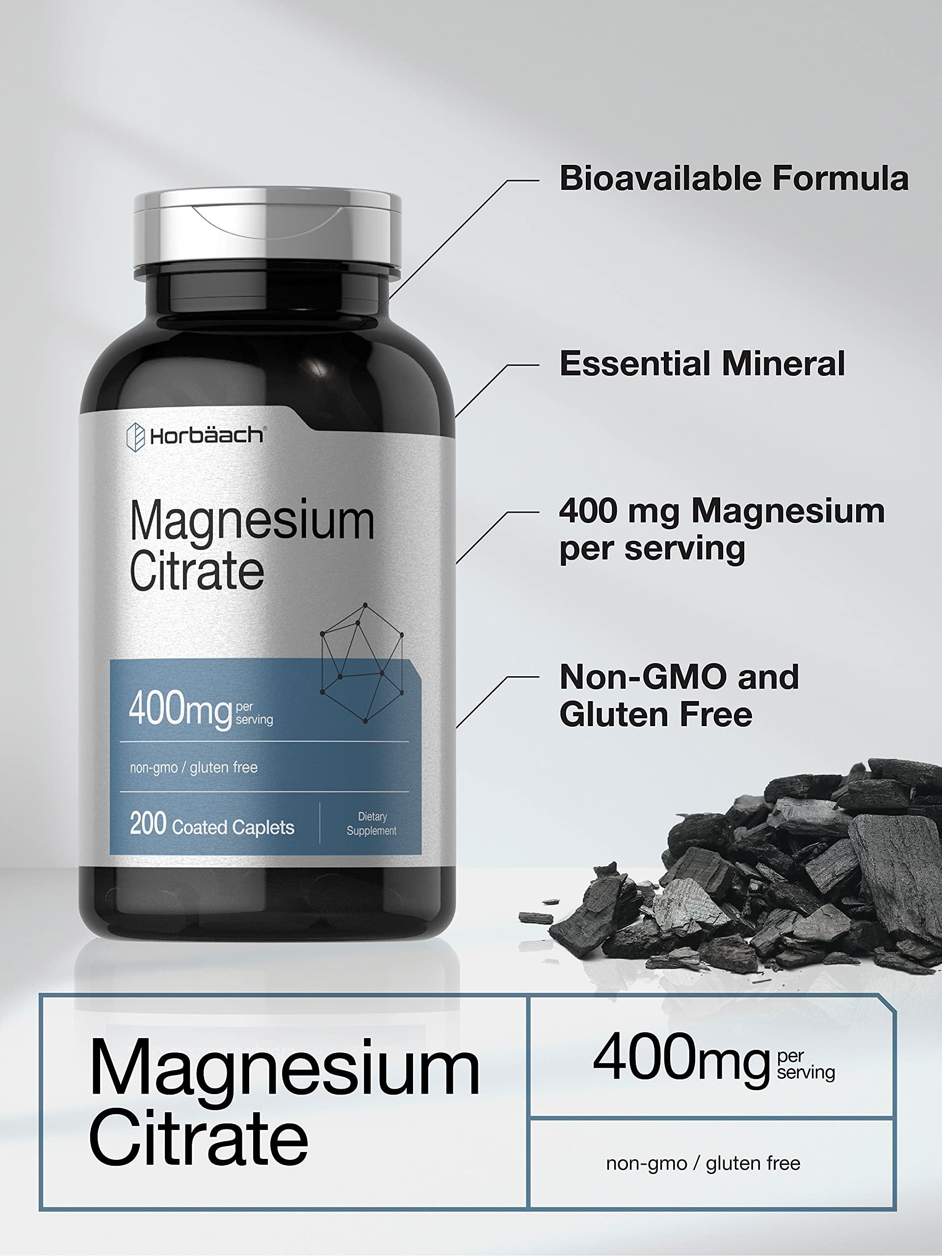 Horbäach Horbach Magnesium Citrate | 400mg | 200 Caplets | Vegetarian, Non-GMO, and Gluten Free Supplement