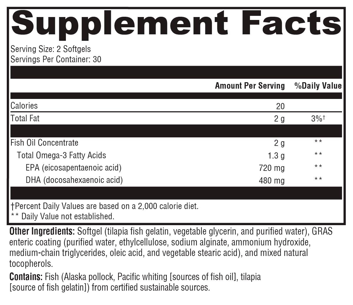 XYMOGEN XYMOGEN OmegaPure 600 EC - International Fish Oil Standards (IFOS) Five-Star Certified Enteric-Coated Fish Oil - DHA EPA Omega-3 Supplement for Cardiovascular + Cognitive Support (60 Softgels)