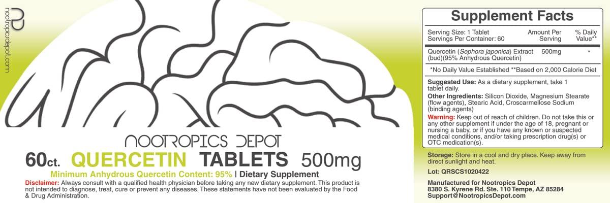 Nootropics Depot Nootropics Depot Quercetin Tablets | 500mg | 60 Count | 95% Anhydrous Quercetin