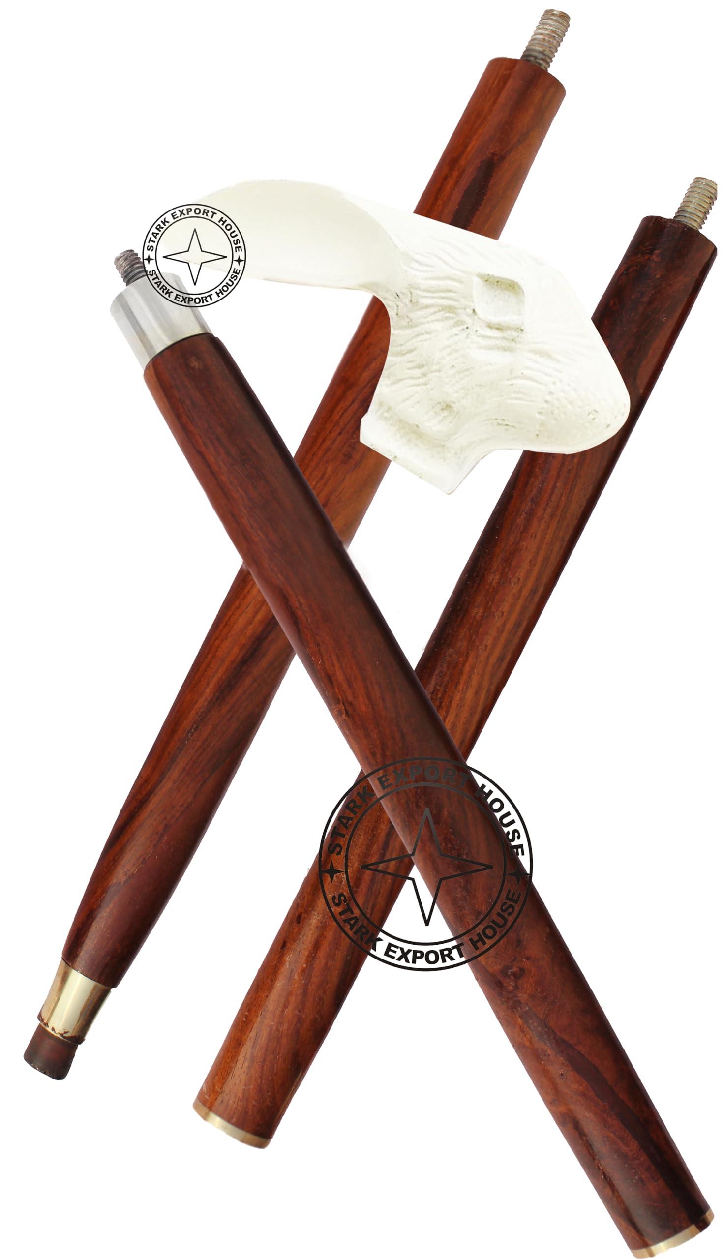 Stark Export House Nickel Brass Walking Cane Rosewood Designer Wooden Walking Stick with Brass Handle Gift for Men & Women 37 inch (SWER) (Brown 5)