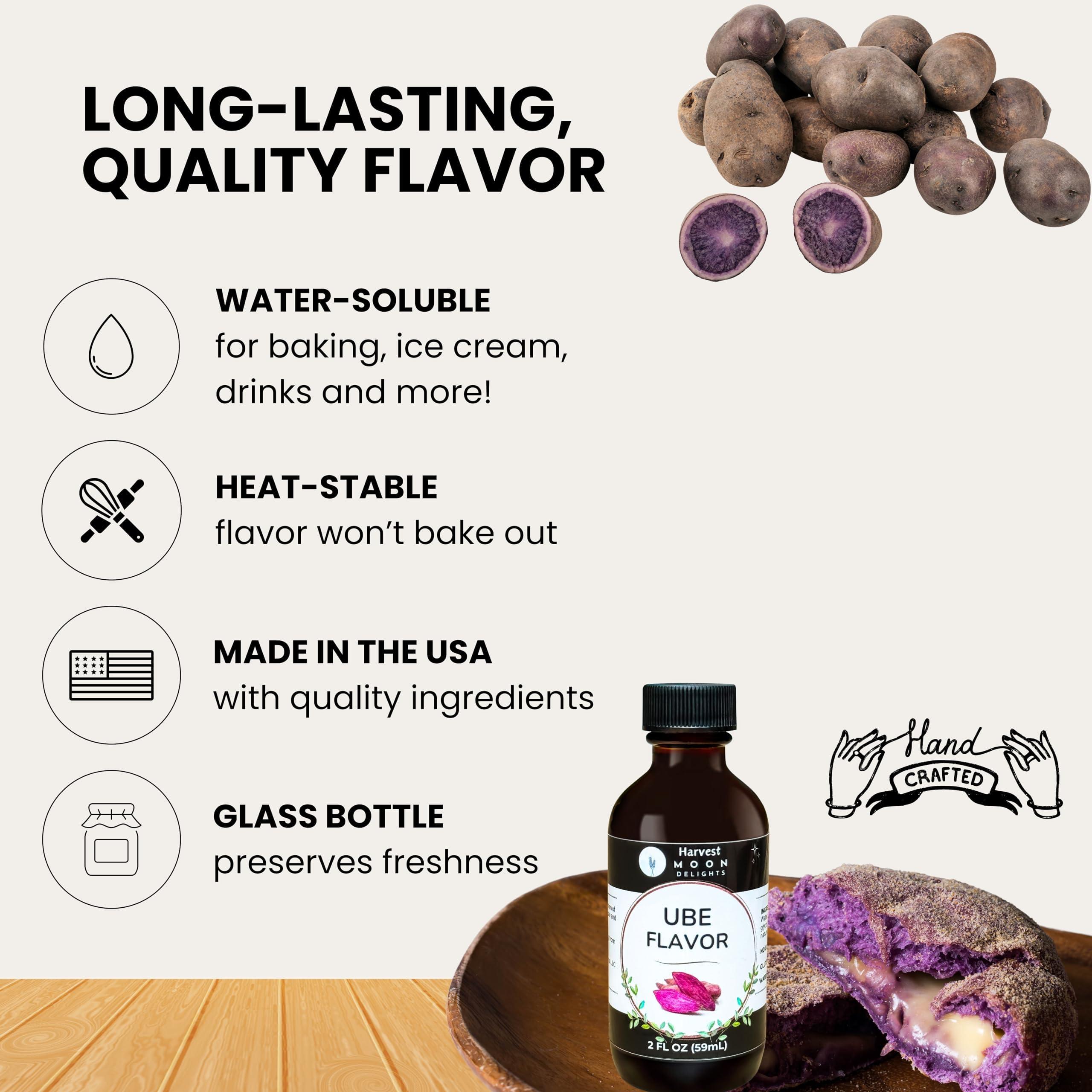 Harvest Moon Delights Natural Ube Flavor Extract - 2 oz - Water-Soluble - Clear Color - By Harvest Moon Delights - Ube Flavoring Extract for Ube Halaya - Ube Extract for Baking Filipino Desserts and Drinks