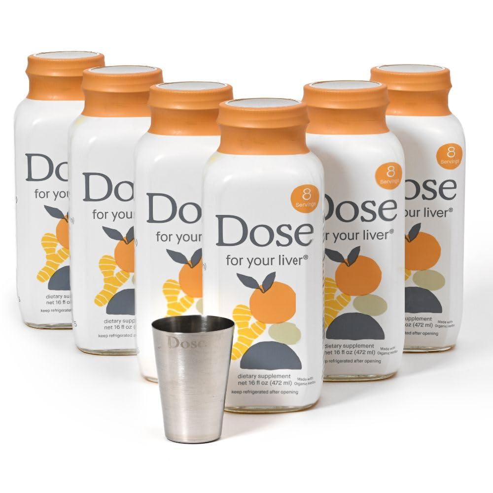 DOSE DOSE for Your Liver Cleanse Detox & Repair, Organic Milk Thistle Supplement with Turmeric, Dandelion, Ginger, and Orange, Promotes Optimal Liver Function,16oz Bottle, 6 Pack (6 Week Supply)
