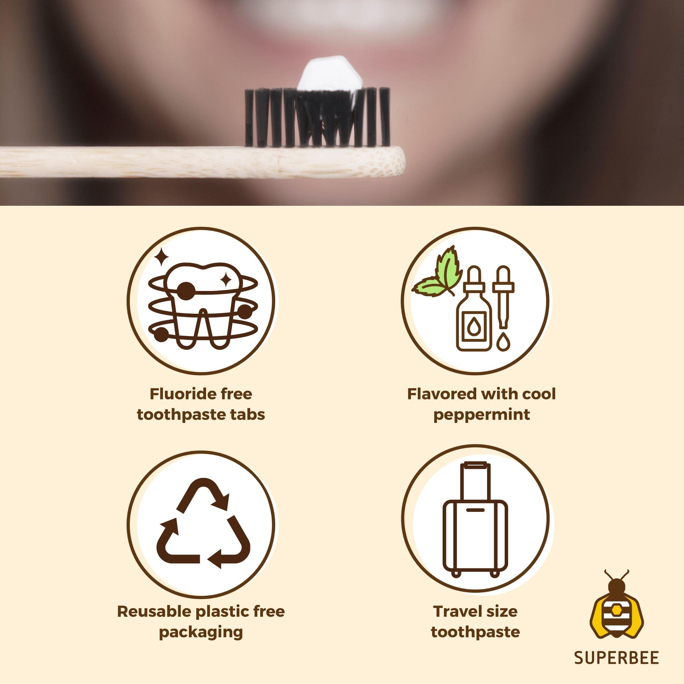 SuperBee Wax Wraps SuperBee Dentos Toothpaste Tablets, 14 Toothpaste Tabs, Fluoride Free & Eco Friendly, Travel Mouthwash Tablets, Sensitive Toothpaste Bites Kids Adults, Chewable Toothpaste Tablet, Spearmint