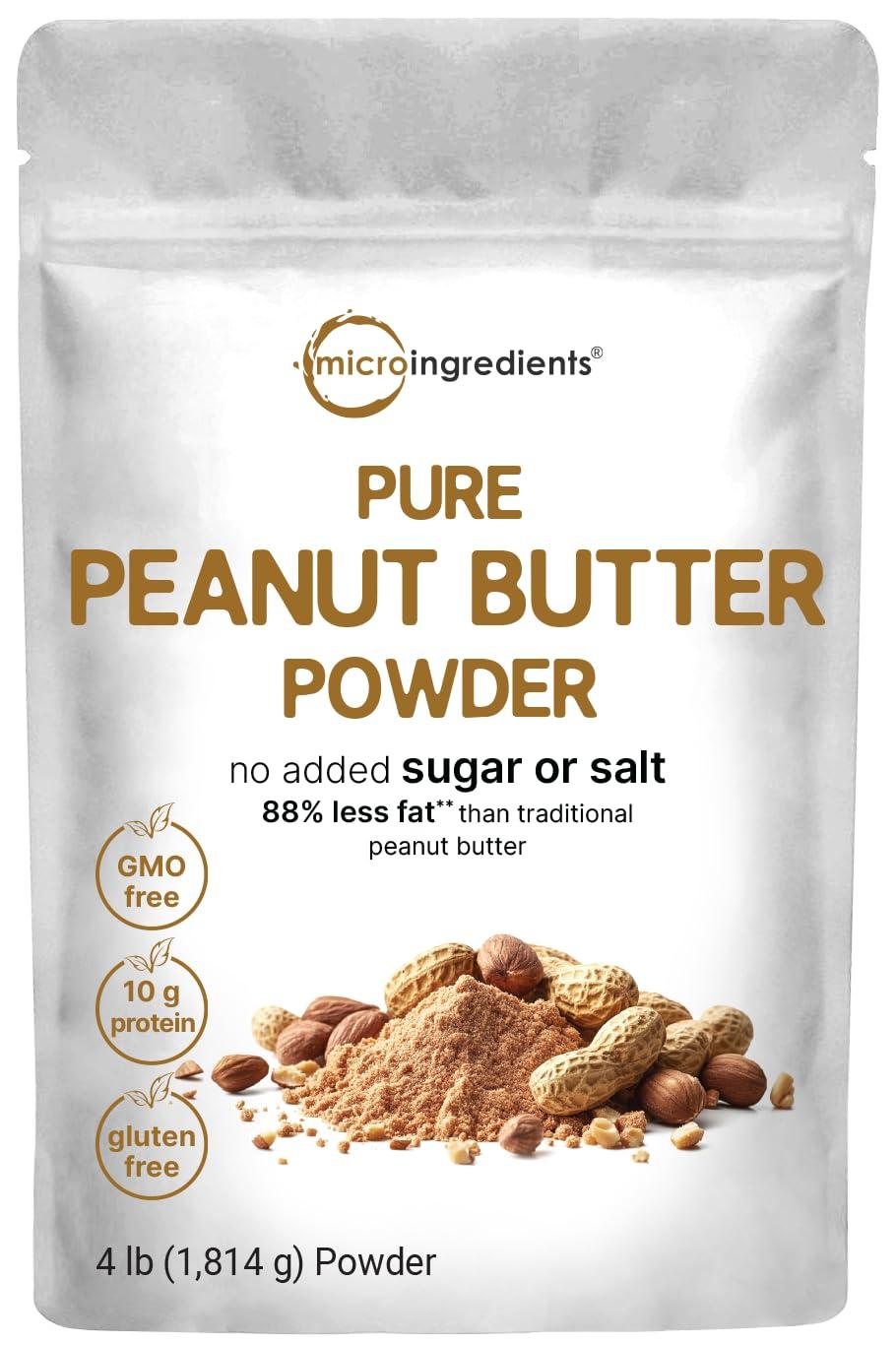 Micro Ingredients Micro Ingredients Peanut Butter Powder, 4lbs (106 Servings) | 10g Protein & 88% Less Fat | No Added Sugar or Salt from Natural Fresh Roasted Peanuts | Non-GMO