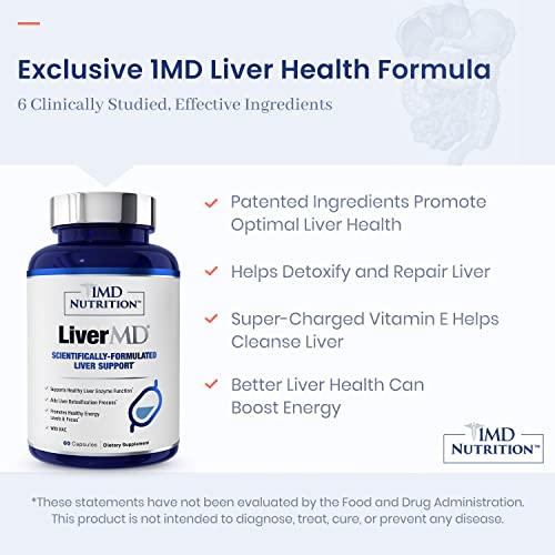 1MD Nutrition 1MD LiverMD - Liver Support Supplement | Siliphos Milk Thistle Extract - Highly Bioavailable, for Liver Support | 180 Capsules (3-Pack)