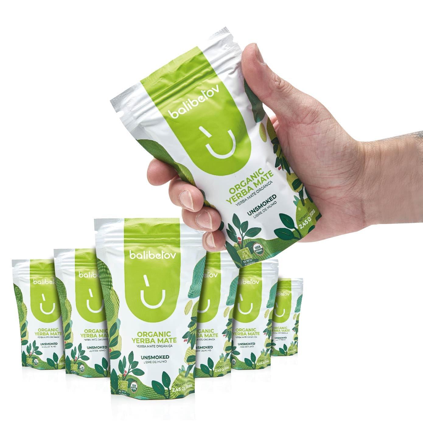 BALIBETOV BALIBETOV Organic Yerba Mate Tea - Unsmoked Yerba Mate Pure Loose Leaf Tea (2.5 Oz / 70 grs Each (Pack of 6)