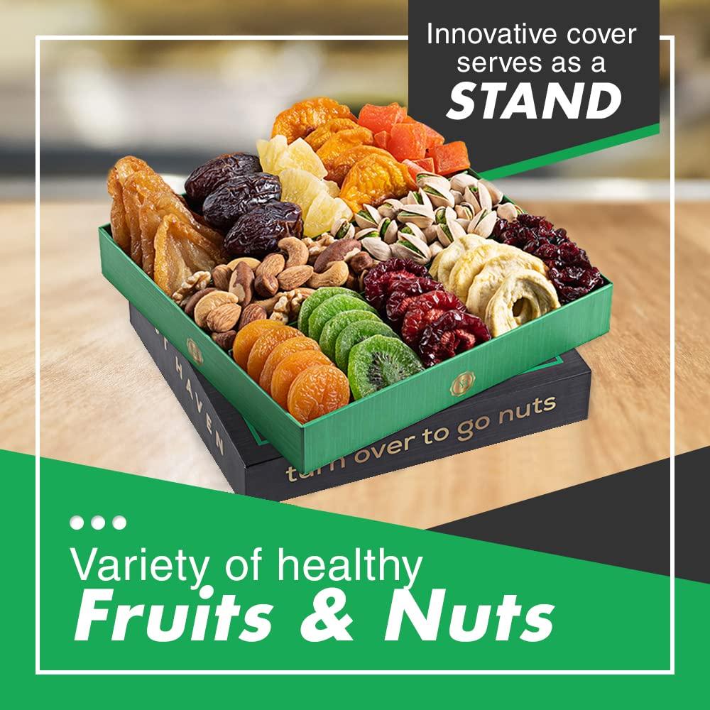 Nut Haven Holiday Christmas Dried Fruit & Nuts Gift Basket - Fresh Dried Fruit & Nuts Gift Basket - Assorted Food Gift Box for Thanksgiving, Family, Men, Women, Husband, Sympathy, Men & Women.