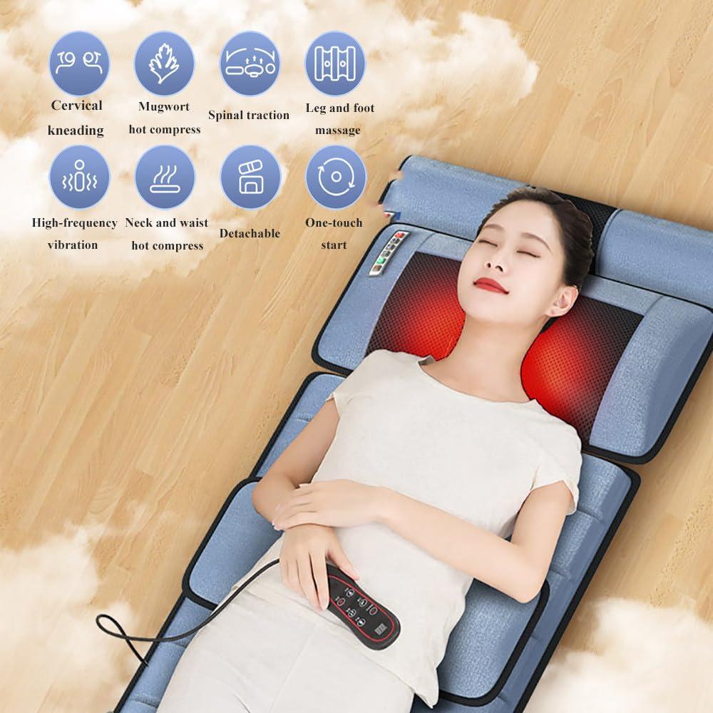 LMFLXOFD Full Body Massage Mat Pad With Heat, Chair Pad With 30 Massage Heads And Therapeutic Heat Lamp, Heated Massage Mattress Pad Foldable Storage,Giving For Elder,Family,Grey