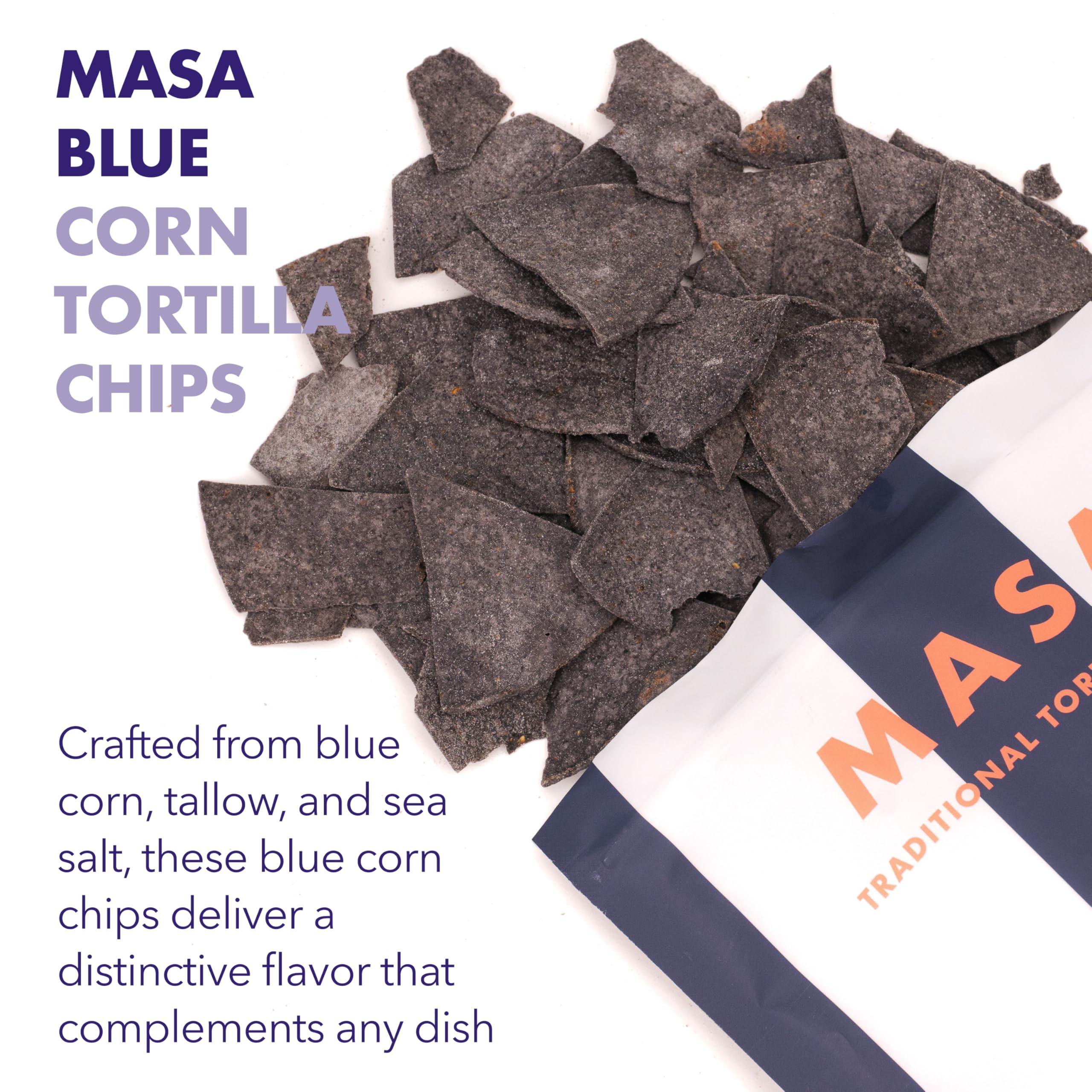Ancient Crunch MASA Chips Blue Corn Tortilla Chips - Naturally Grown Blue Corn with Grass Fed Tallow and Sea Salt Tortilla Chips - No Seed-Oil Snacks - 6 Pack, 5 Ounce Each