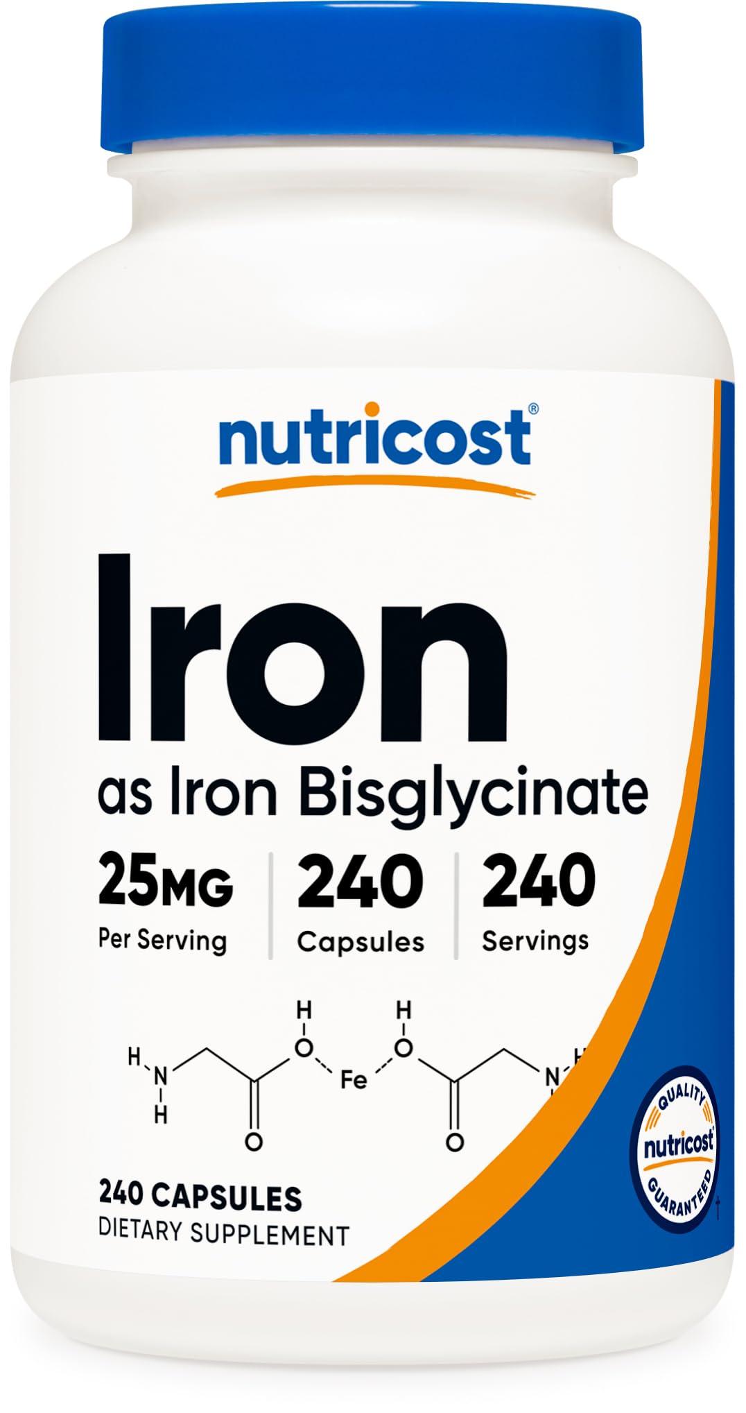Nutricost Nutricost Iron Bisglycinate Supplement (25mg) 240 Capsules - from Ferrous Bisglycinate Chelate - Non-GMO & Gluten-Free