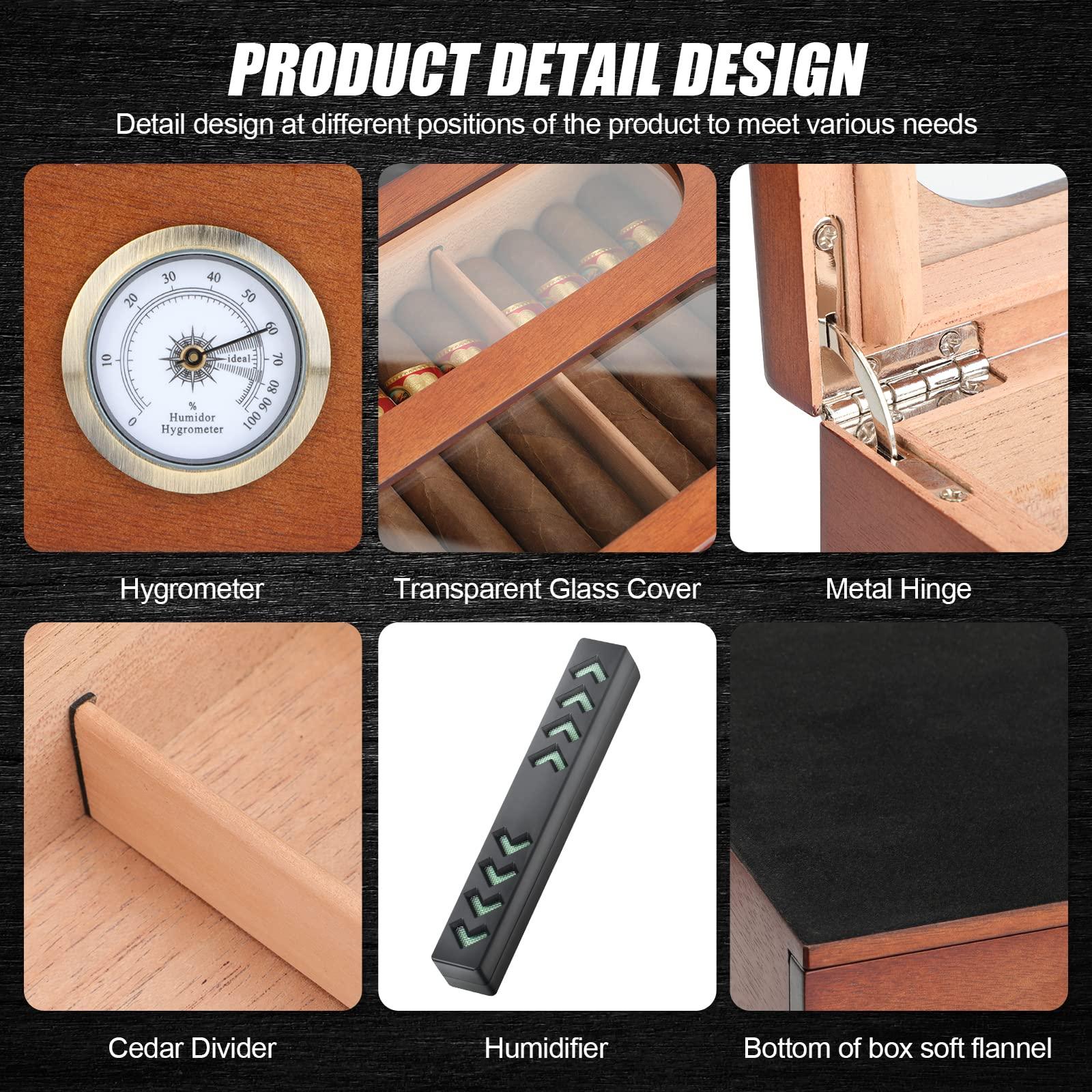 COOL KNIGHT COOL KNIGHT Cigar Humidor with Front Hygrometer, Humidifier and Accessory Drawers-Tempered Glass Top Cigar Humidor Box - Spanish Cedar Humidor-Desktop Humidor That can Hold 20-35 Cigars.