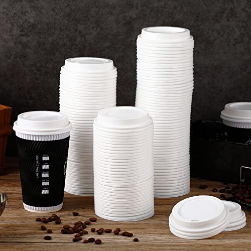 Cunhill 200 Pack Hot Drink Lids Plastic Lid Dome Coffee Cup Lid Easy Flow Anti Spill Design Fits Most 10 to 24 Ounce and 8 oz Squat Cups for Cafes, Office, Car, Home, Travel (White)