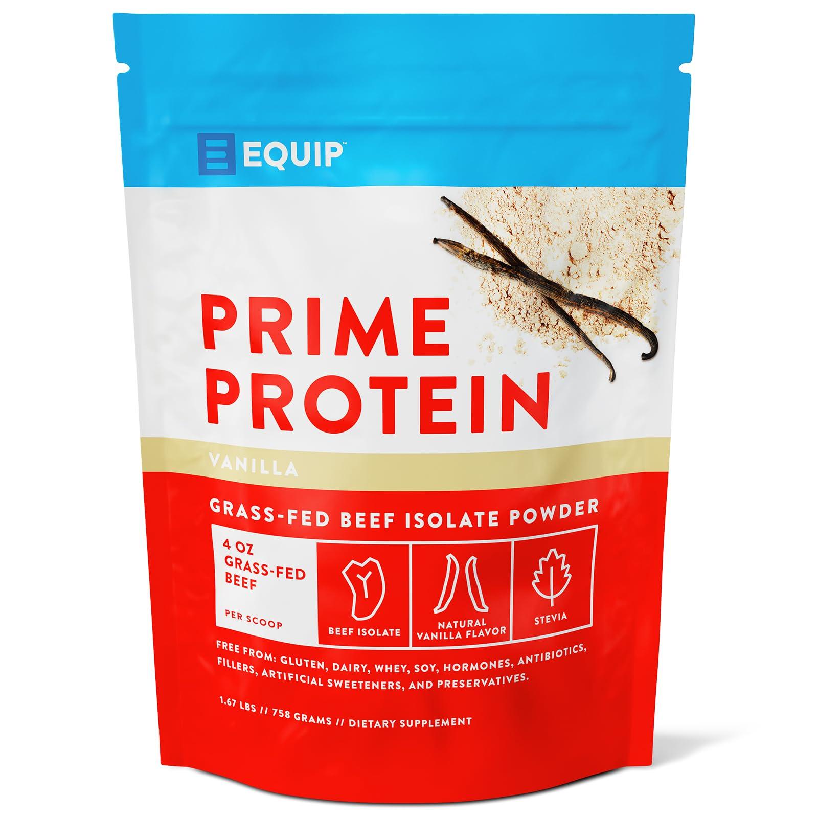 Equip Equip Foods Chocolate Prime Protein Powder - Vanilla & Chocolate - Grass-Fed Isolate Beef Protein Powder - Paleo and Gluten Free Protein Powder - Helps Build and Repair Tissue, Gluten Free