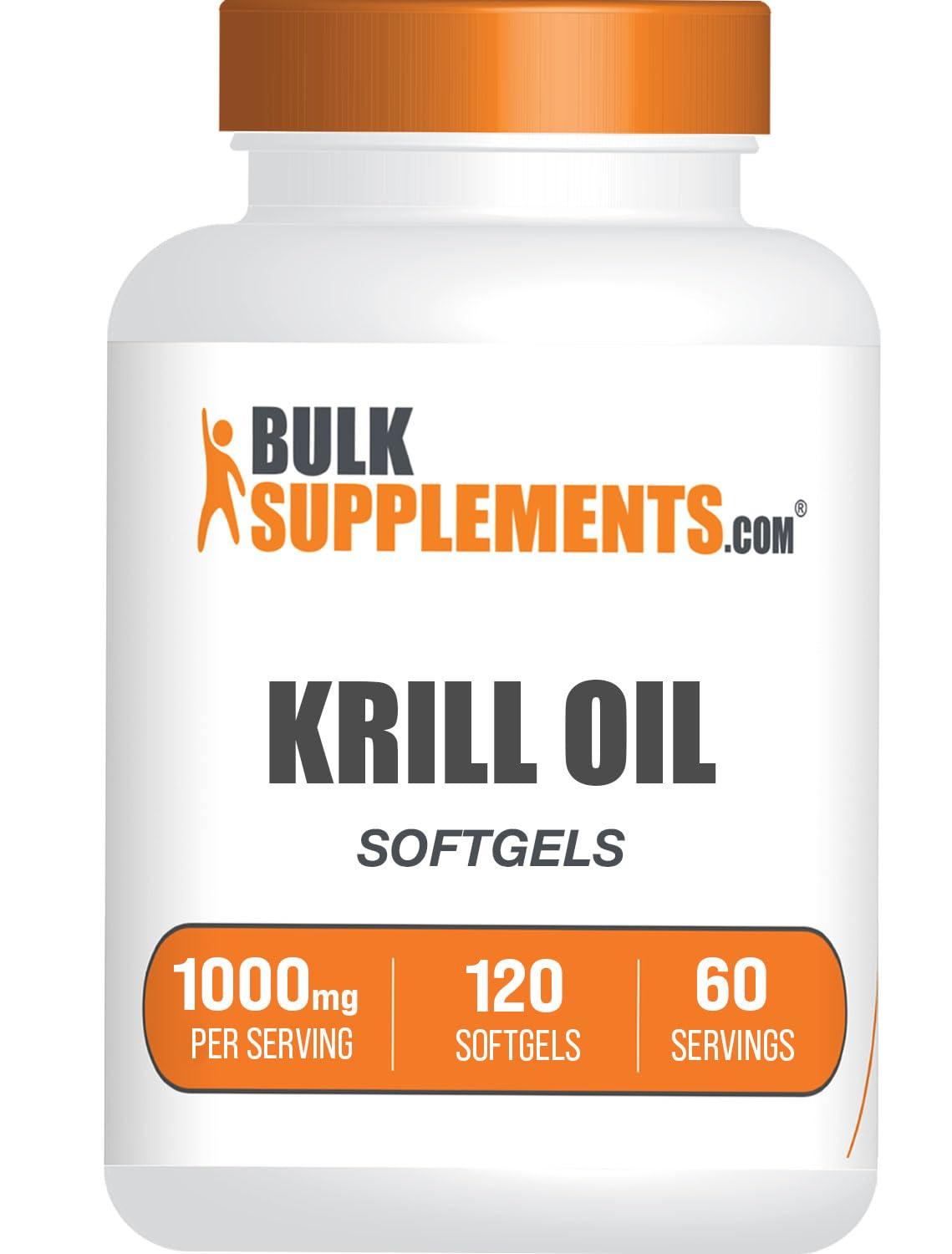 BULKSUPPLEMENTS.COM BulkSupplements.com Krill Oil 1000mg Softgels - Krill Oil Supplement, Antarctic Krill Oil, DHA Supplements - Krill Oil Omega 3, 2 Krill Oil Softgels per Serving (1000mg), 120 Softgels