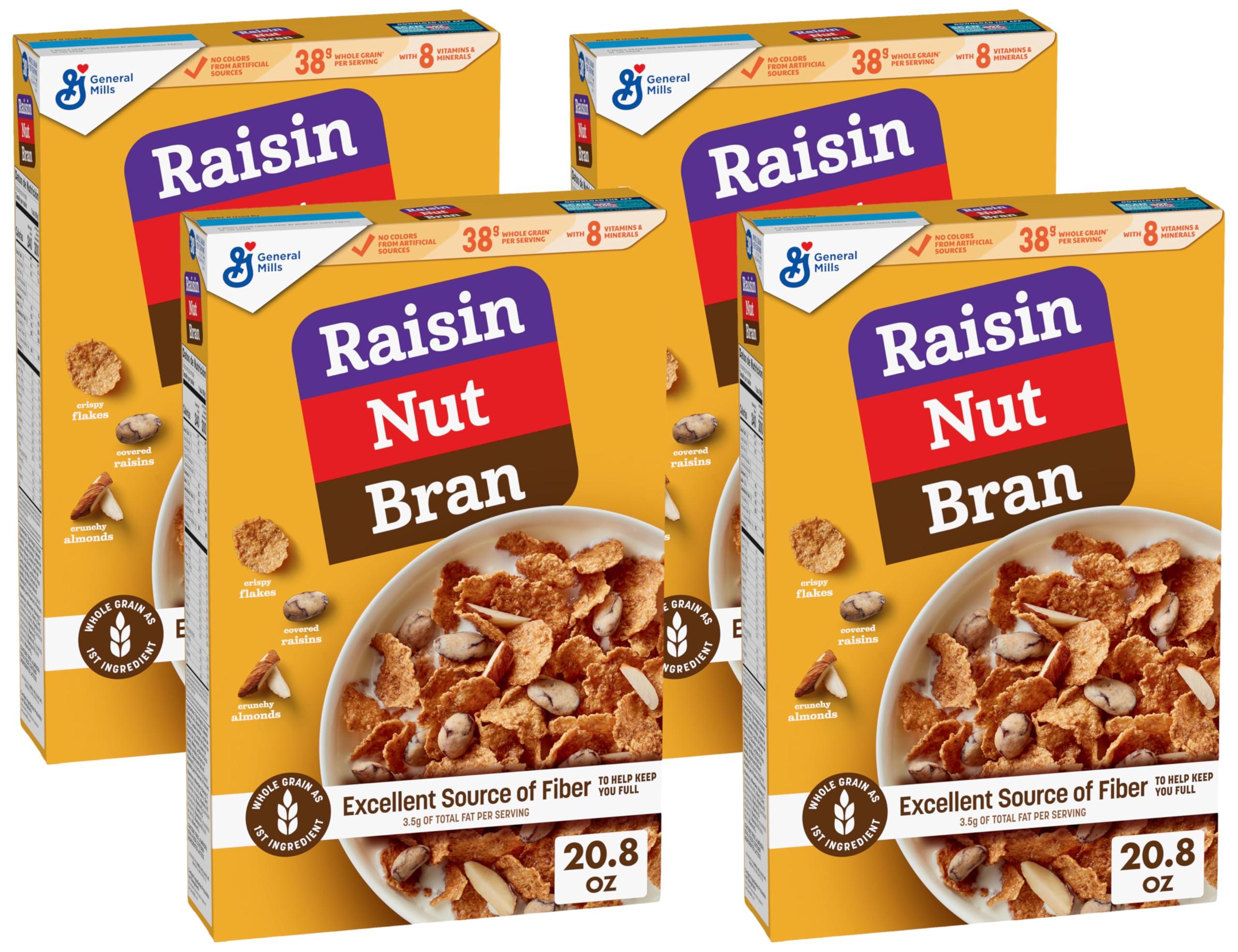 Raisin Nut Bran Raisin Nut Bran Cereal, High Fiber Cereal Made with Whole Grain, 20.8 oz (Pack of 4)