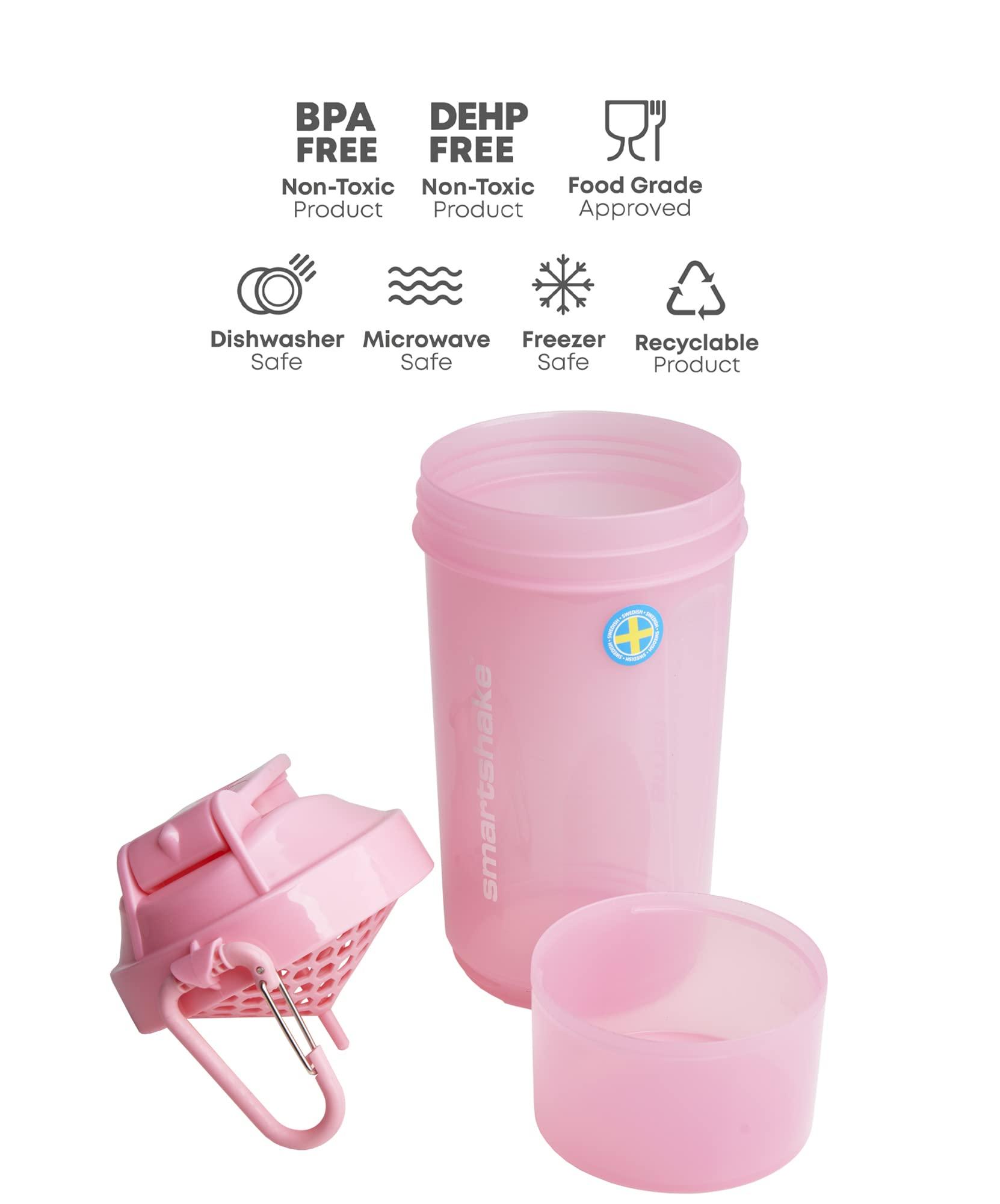 Smartshake Smartshake O2GO ONE Plastic Protein Shaker Bottle 800 ml | 27 oz - Leakproof Screw-on Lid - BPA Free  Unisex - Light Pink