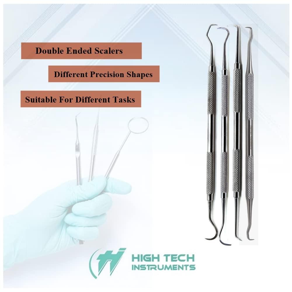 HIGH TECH INSTRUMENTS All in One 20 Pcs Teeth Cleaning Kit Made of Stainless Steel with Knurled Handles to Eliminate Bad Breath Improve Oral Health Professional Dentist Picks Tartar Stain Calculus Plaque Remover