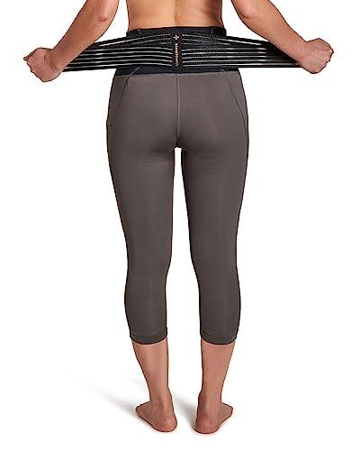 Tommie Copper Tommie Copper Adjustable Lower Back Support Compression Capri Leggings with 2 Pockets, 19in Breathable Capris, Slate Grey, Medium
