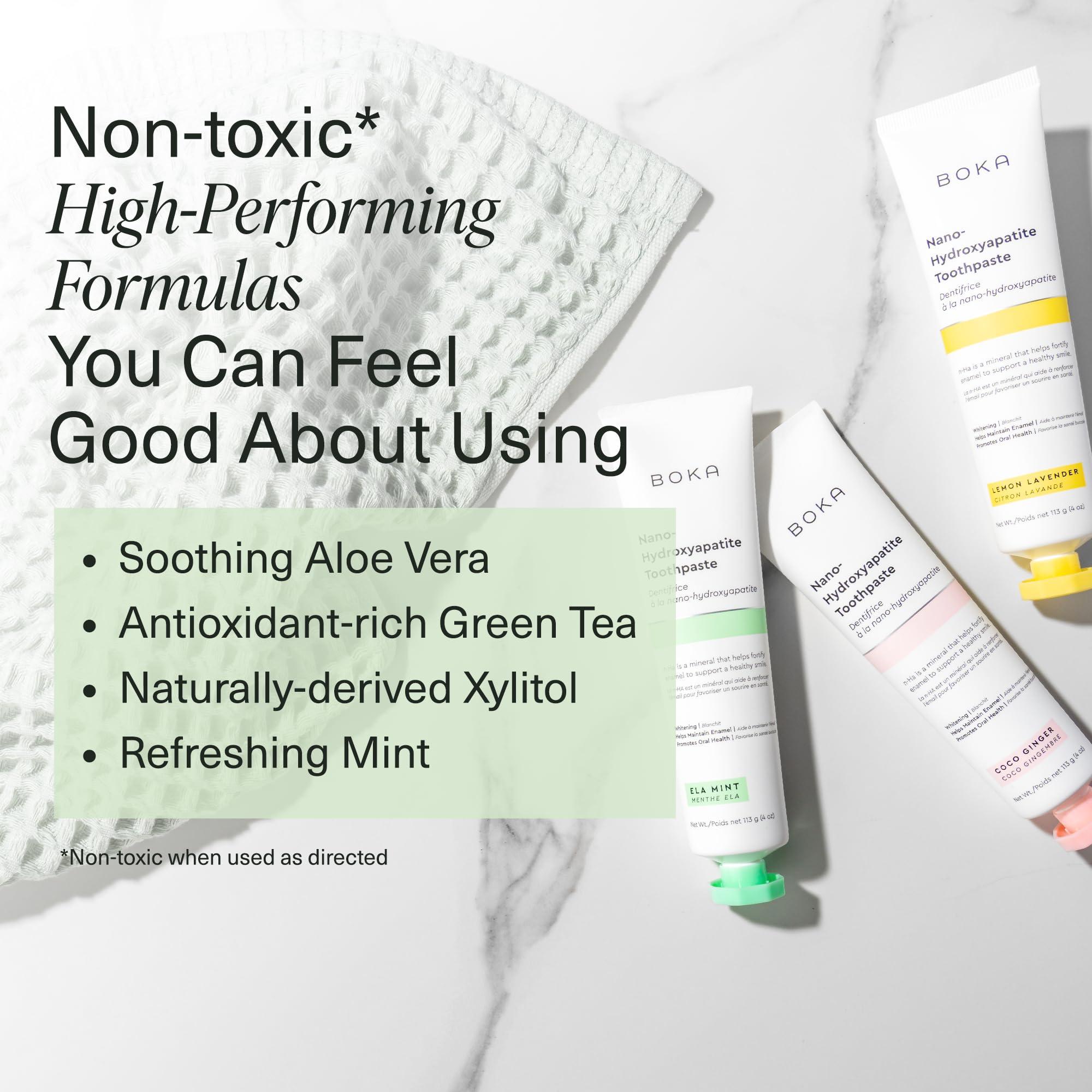 Boka Boka Fluoride Free Toothpaste Nano Hydroxyapatite, Helps Remineralize, Appropriate for Sensitive Teeth, Whitening - for Adult, Kids Oral Care - Ela Mint, Coco Ginger, Lemon Lavender Flavor, 3 Pieces