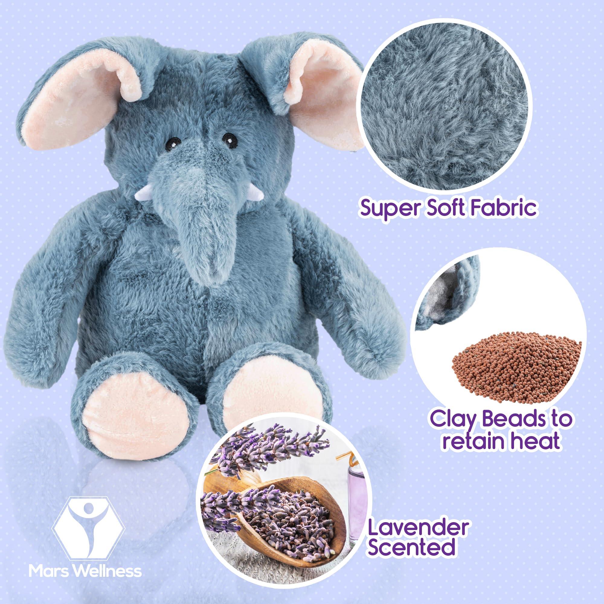 MARS WELLNESS Lavender Scented Microwavable Plush Elephant - Heated Stuffed Animals - Hot or Cold Therapy, Bedtime Buddy, Travel Companion, Anxiety and Colic Relief - Great Valentines Day Gift