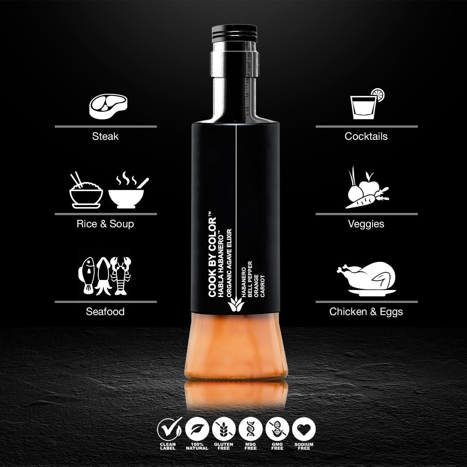 COOK BY COLOR COOK BY COLOR: HABLA HABANERO Flavored Organic Agave Nectar Sweetener, Light Agave Syrup - Vegan, Gluten-Free, Low Carb Sugar & Honey Substitute for Baking, Cocktails, Teas, Coffee, Smoothies & Cooking | 350ml Bottle | 11.8 floz