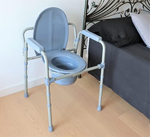 PEPE Mobility Pepe - 3 in 1 Bedside Commodes for Adults, Adult Potty Chair for Seniors Over Toilet, Urinal Chair for Elderly with Bucket, Commode Toilet Seat Riser, Adjustable Stand Alone Toilet Safety Rail Gray