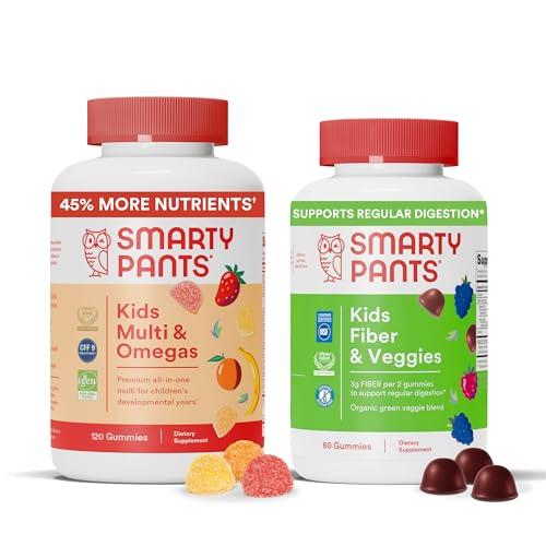SmartyPants SmartyPants Kids Multivitamin + Fiber & Veggie Bundle: Omega 3 Fish Oil, Prebiotic Fiber, Gluten-Free, Three Fruit & Mixed Berry Flavors, Multi & Omegas (120 Count) + Fiber & Veggies (60 Count)