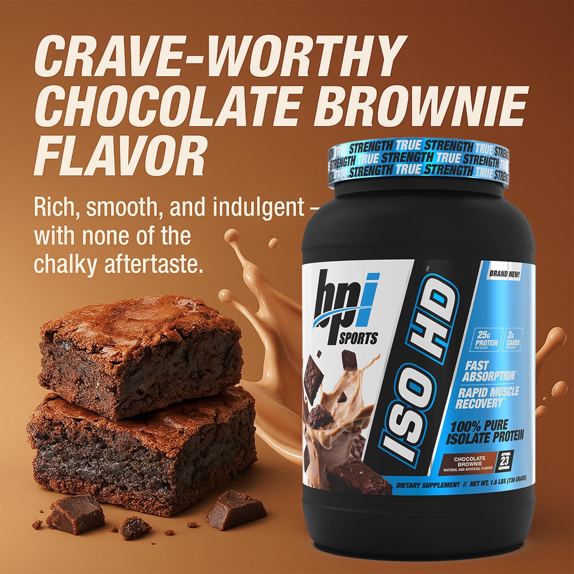 BPI Sports BPI Sports ISO HD Isolate Protein Powder  100% Whey Isolate, Protein Powder for Muscle Gain - Chocolate Brownie - 1.6 Lb - 23 Servings