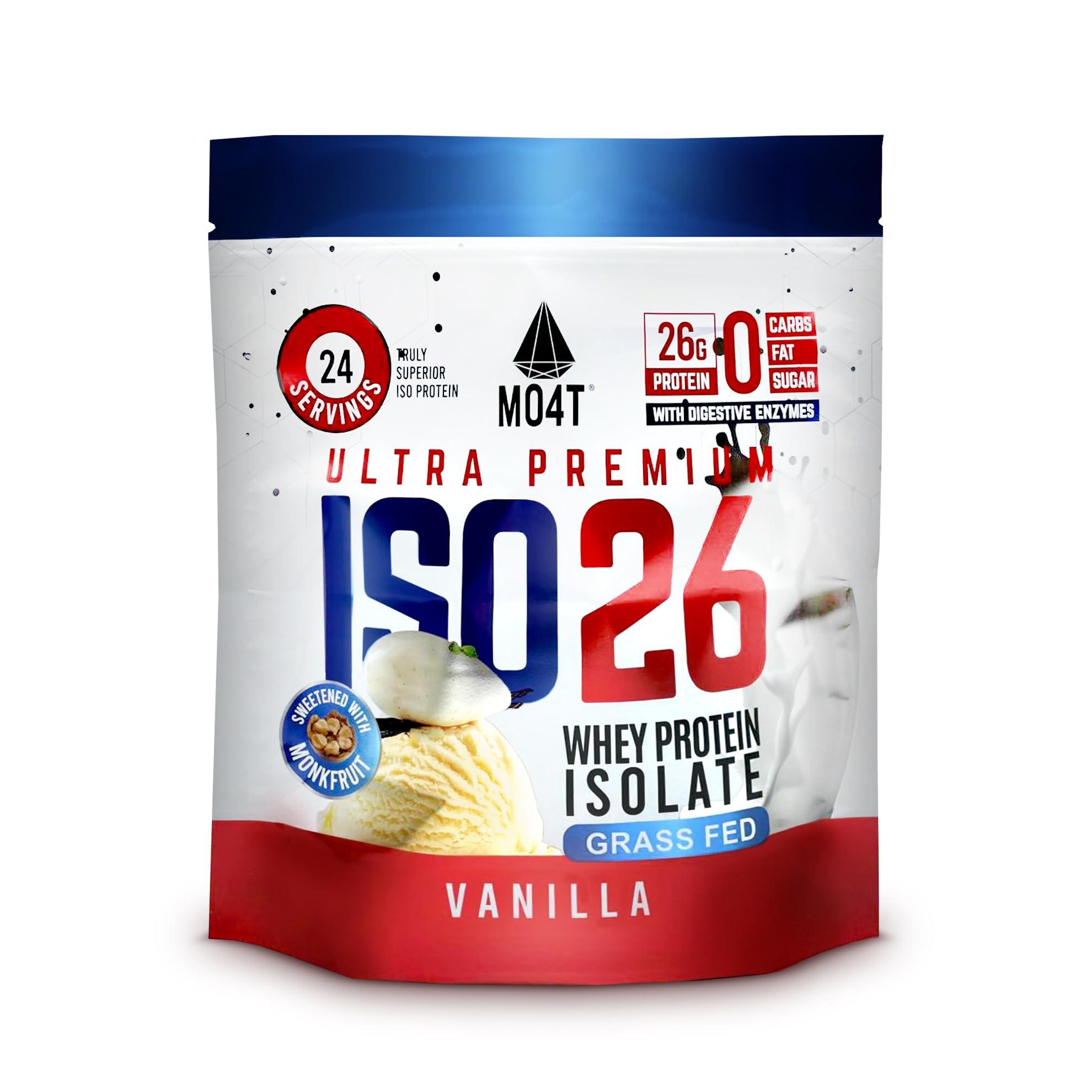 MOMOF4TRANSFORM MO4T Grass Fed Whey Protein Isolate Powder, Naturally Sweetened with Monk Fruit, Clean ingredients, 1.6 Pounds, 24 Serving. Natural Vanilla Flavor- Whey protein Isolate without artificial sweeteners