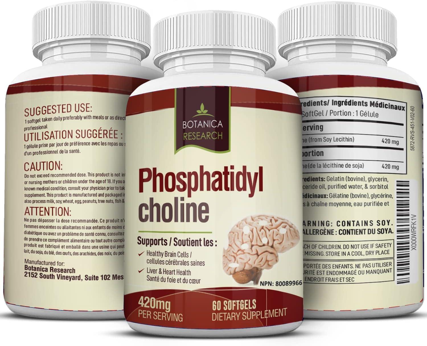Botanica Research PhosphatidylCholine Complex an All-Natural Nootropic Formula for Brain Health, Liver & Cognitive Support - 60 Phosphatidyl Choline Capsules by Botanica Research