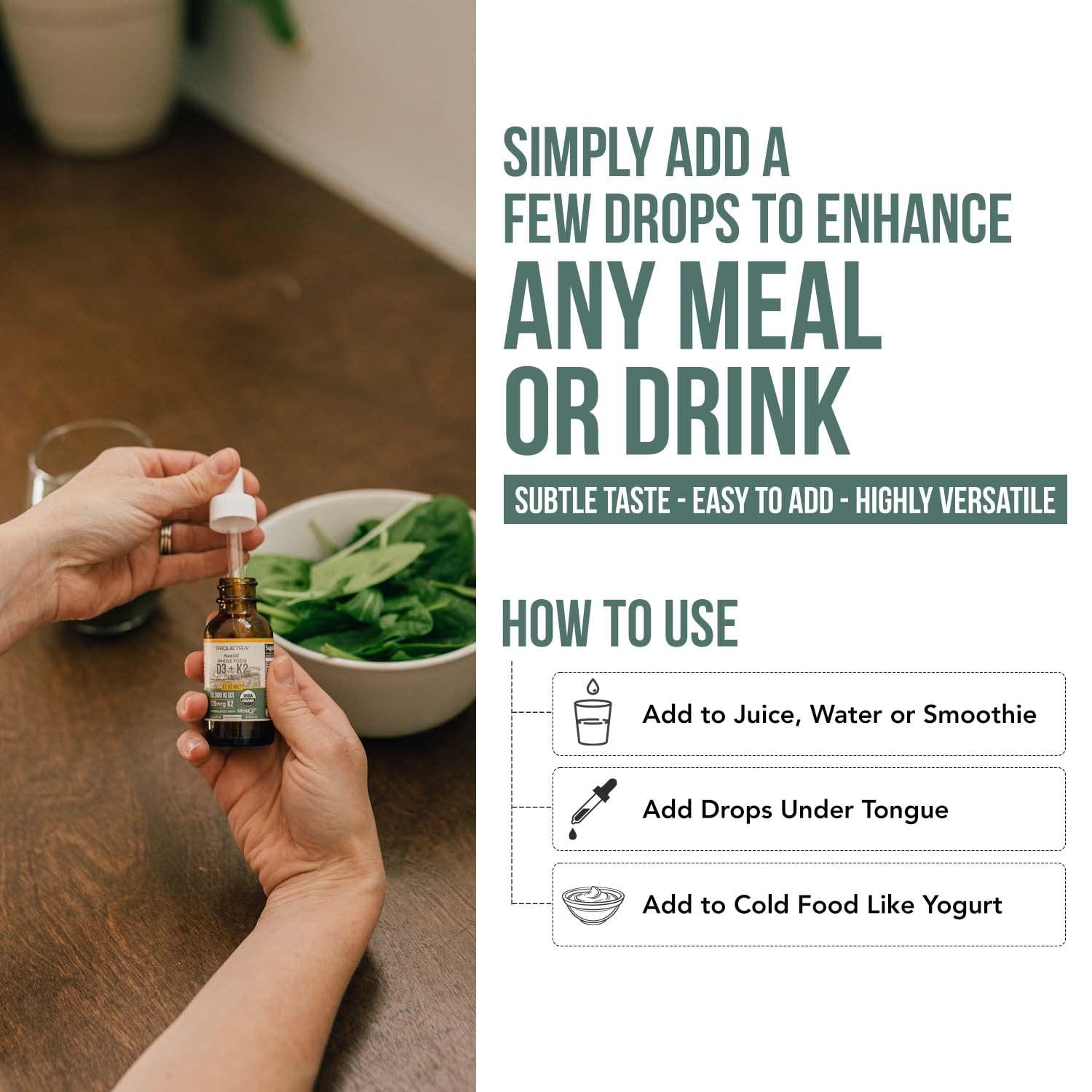 Triquetra Health Organic Plant D3 + K2 - 10,000 iu D3 - All-Trans MK7 from MenaQ7 (120 mcg K2) - 100% Organic & Plant-Based Sublingual D3 Drops (Cholecalciferol), 100% Vegan - Supports Immunity, Bone, Mood & Brain
