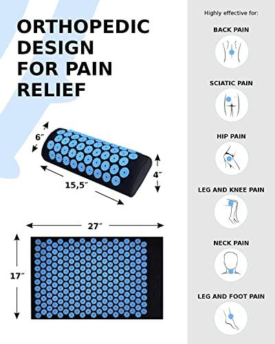 SoulShell Acupressure Mat and Pillow Set for Lower Back Pain Relief & Muscle Relaxation - Acupuncture Mattress + Spiky Ball Massage Set for Back, Neck & Sciatic Nerve Pain - Relieves Tension at Pressure Points