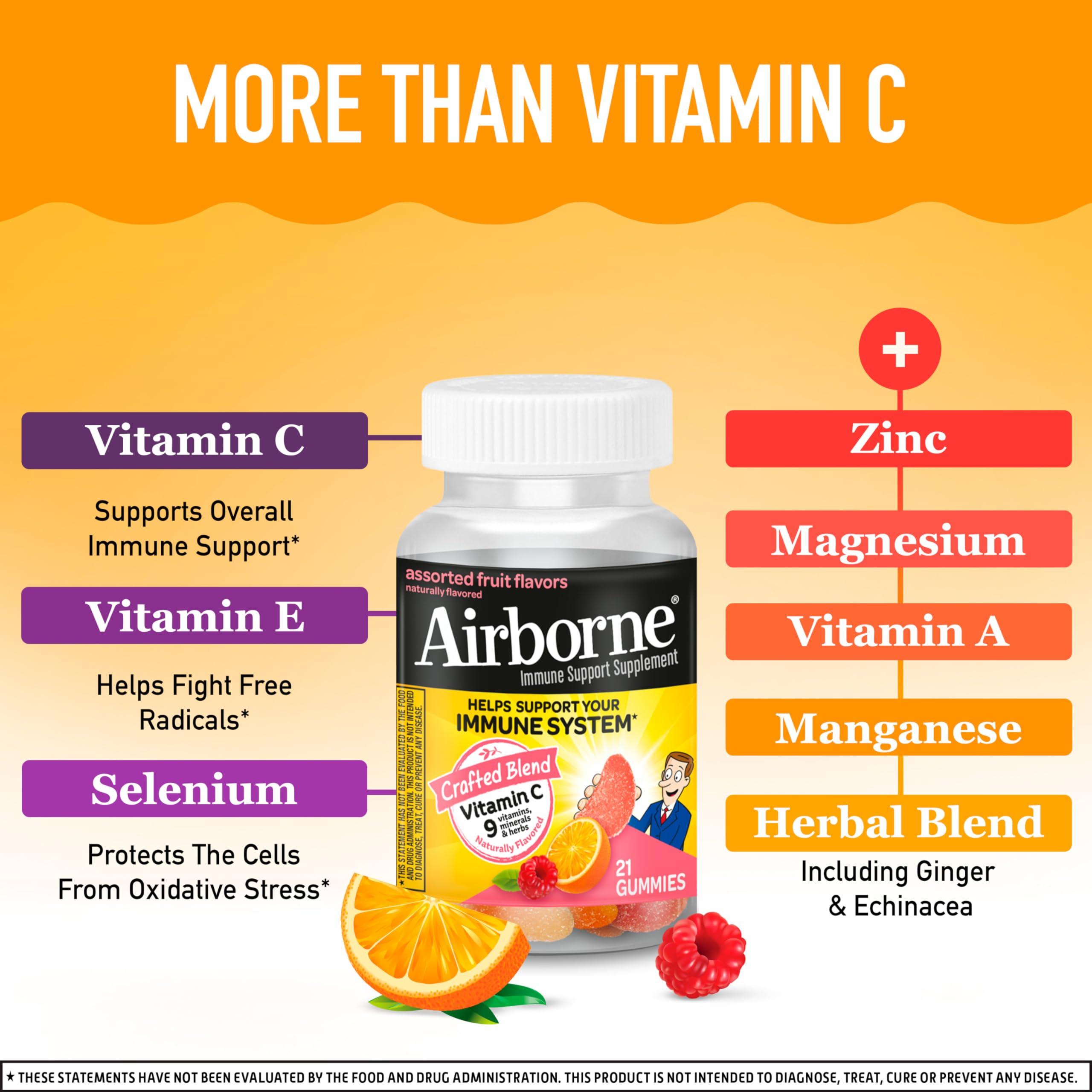 Airborne Airborne 750mg Vitamin C Gummies For Adults, Immune Support Supplement with Powerful Antioxidants Vitamins A C & E - 21 Gummies, Assorted Fruit Flavor