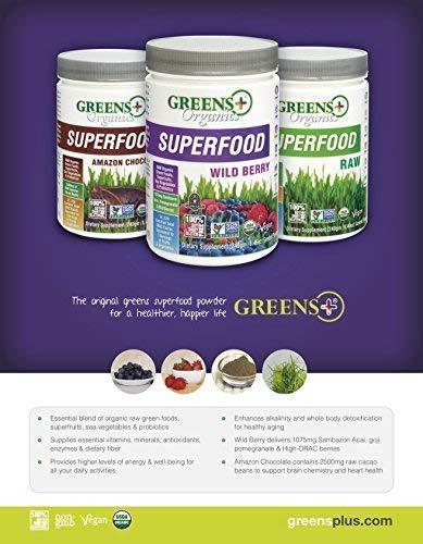 Greens+ Greens+ Organic Wild Berry Superfood Powder, Antioxidant Polyphenol, Blend for Morning Kick, Energy, Vitality Boost, Nutrition, Vibrant Health, Dietary Supplement, Vegan Soy/Dairy/Gluten Free(8.46oz)