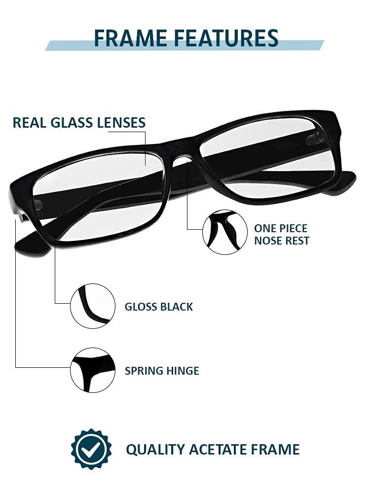 KRT Distributions Real Glass Reading Glasses with Clear Real Glass Lenses in Geek Style Frame Available in Reading Magnification +0.25 to +3.00 (1.75)