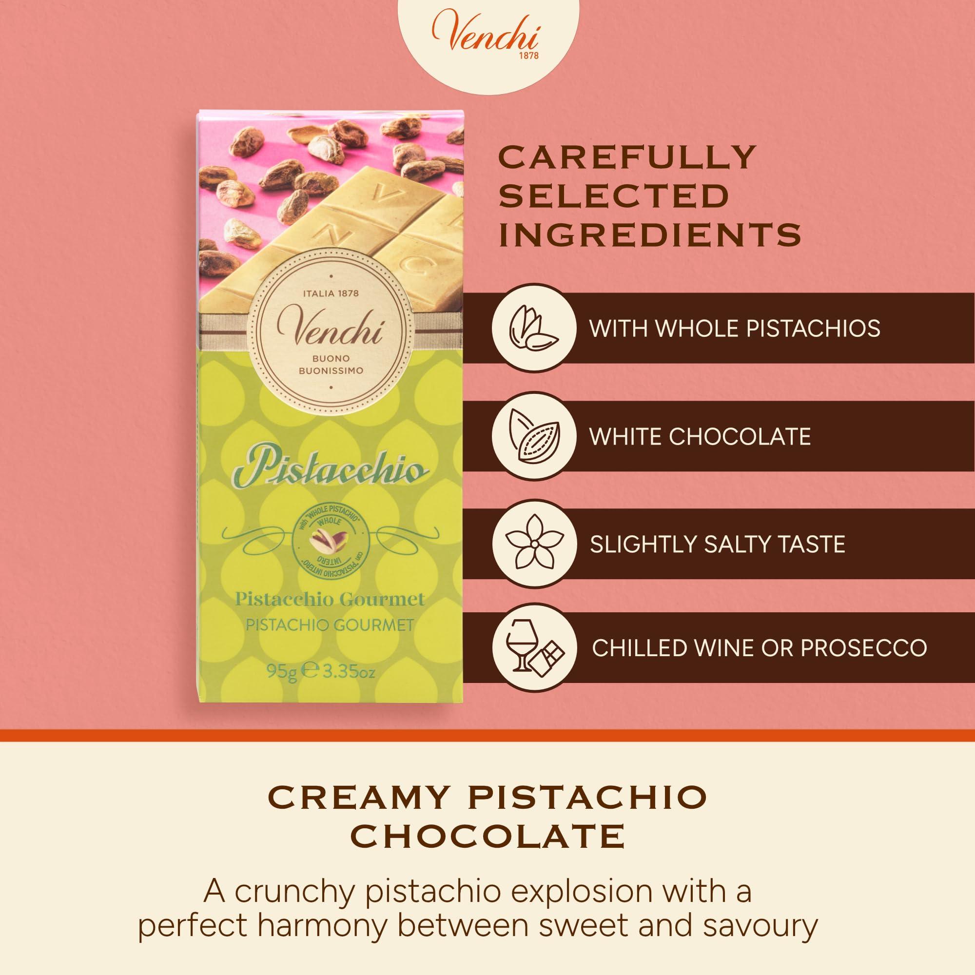 Venchi Venchi - Pistachio Gourmet Chocolate Bar - White Chocolate and Pistachio Paste Cream Bar, 3.53 oz - Gluten Free
