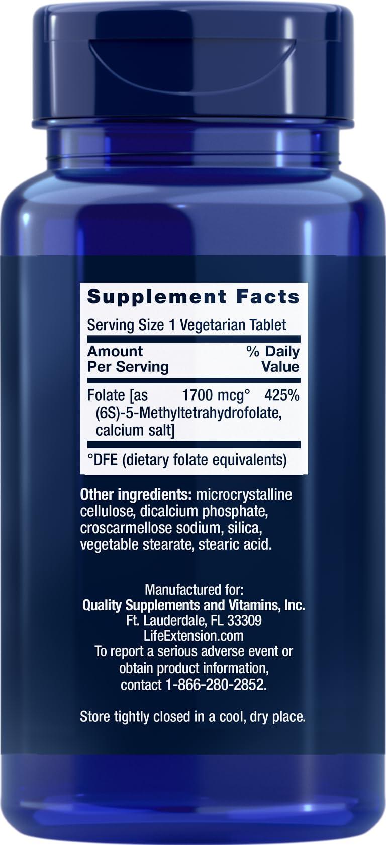 Life Extension Life Extension Optimized Folate (L-Methylfolate) 1700 mcg DFE, 180 Veg Tablets