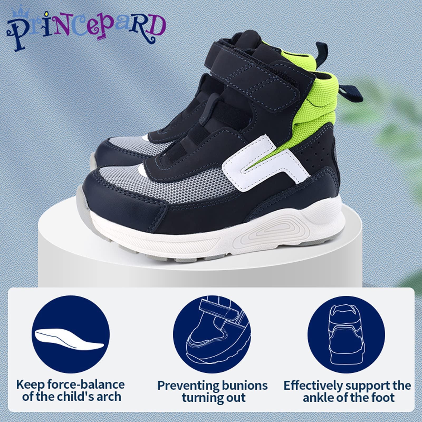 princepard Orthopedic Shoes for Kids,High Top Corrective Sneakers with Arch & Ankle Support for Girls and Boys\' Flat Foot,Anti-Slip Soles Green